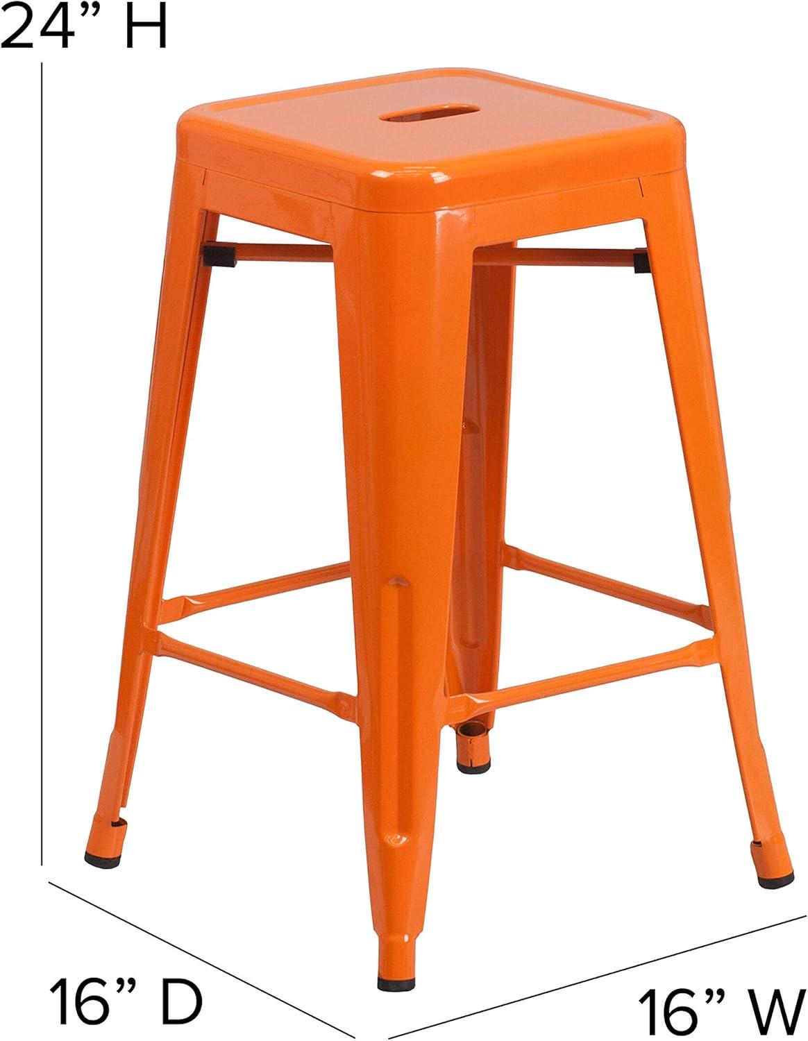 Flash Furniture Commercial Grade 24" High Backless Metal Indoor-Outdoor Counter Height Stool with Square Seat