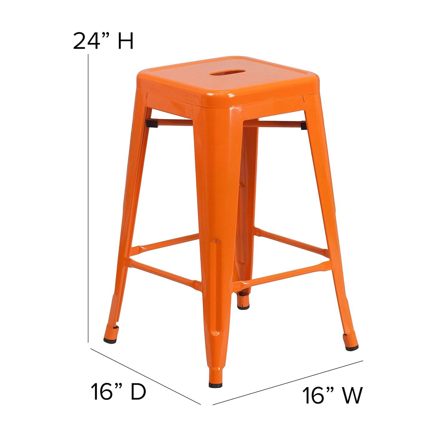 Flash Furniture Commercial Grade 24" High Backless Orange Metal Indoor-Outdoor Counter Height Stool with Square Seat