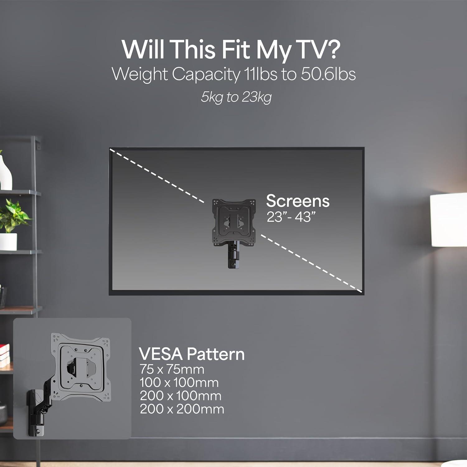 VIVO Premium Aluminum Single TV Wall Mount Adjustable Arm for Screens up to 43"