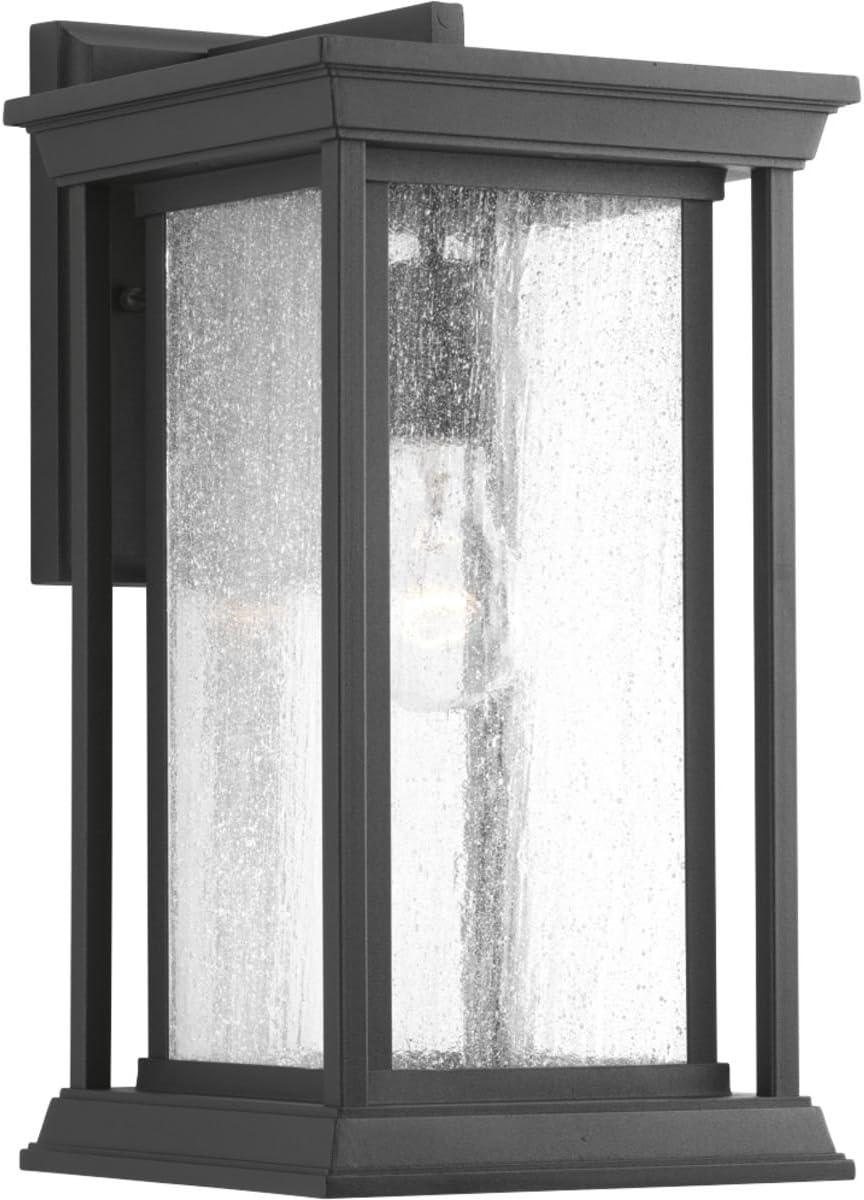 Progress Lighting Endicott 1-Light Outdoor Wall Lantern, Porcelain, Textured Black, Linen Glass Shade