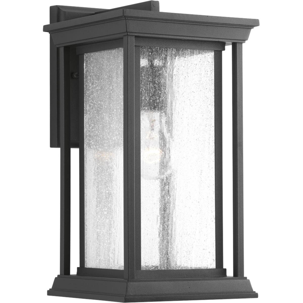 Progress Lighting Endicott 1-Light Outdoor Wall Lantern, Porcelain, Textured Black, Linen Glass Shade