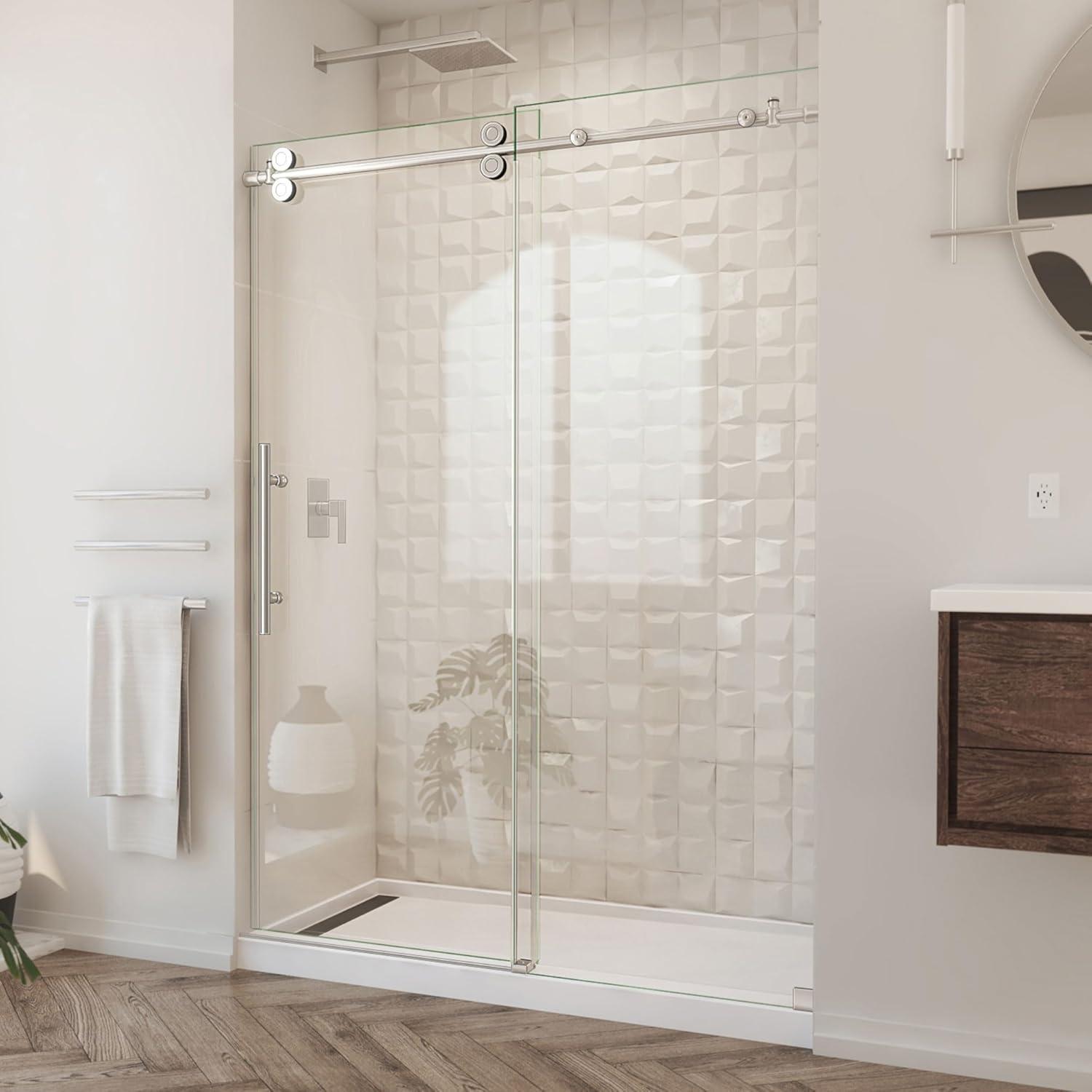 Enigma-XO 50" W x 76" H Sliding Frameless Shower Door with Clear Max™ Technology