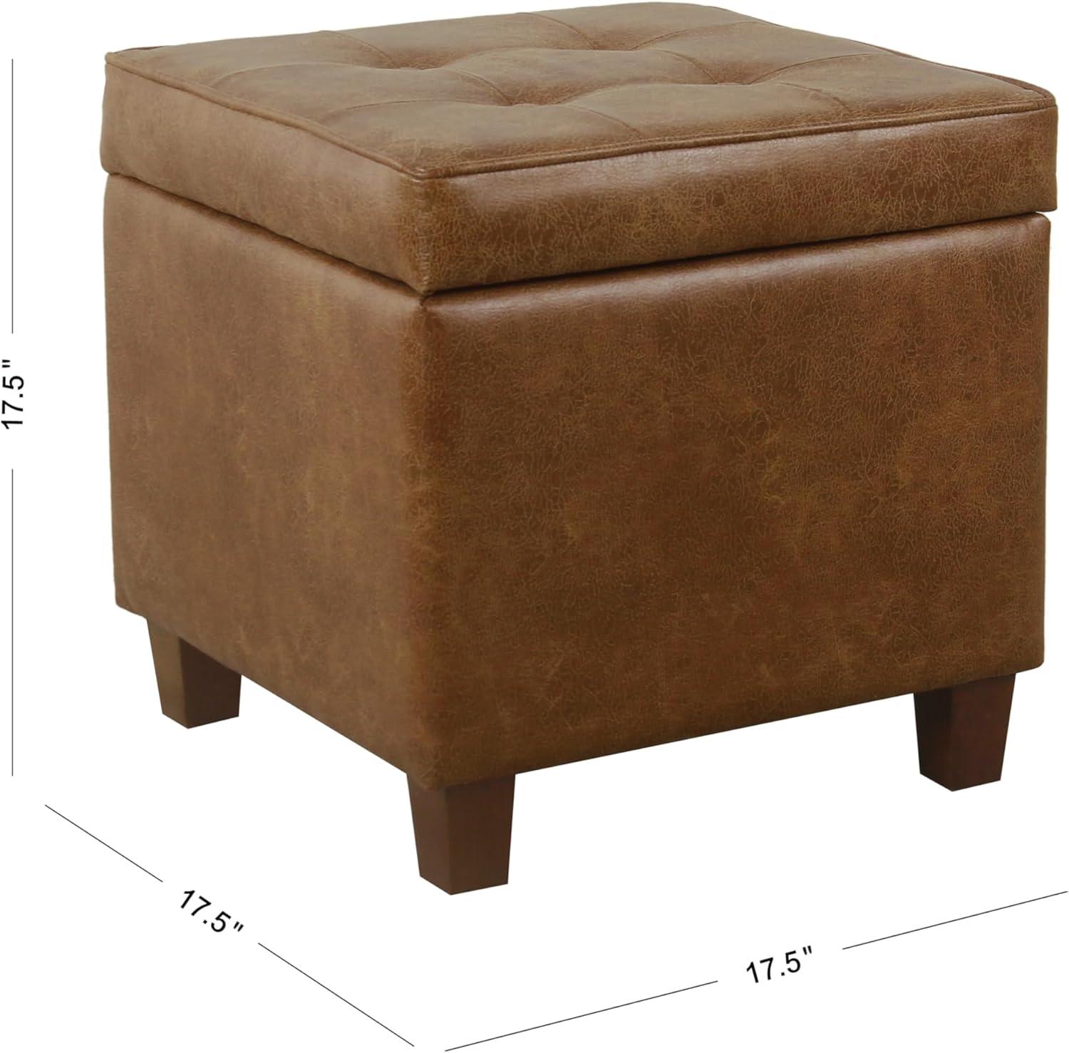 Square Tufted Faux Leather Storage Ottoman Brown - HomePop