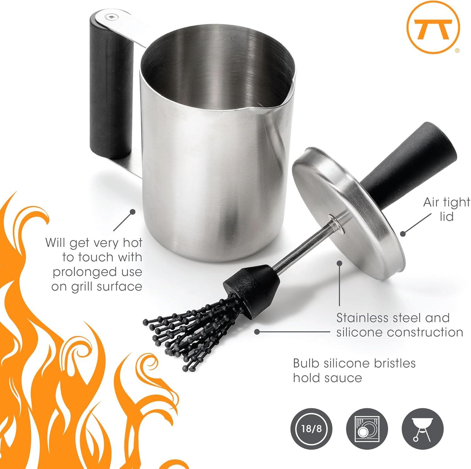 Stainless Steel Basting Pot with Silicone Brush and Airtight Lid