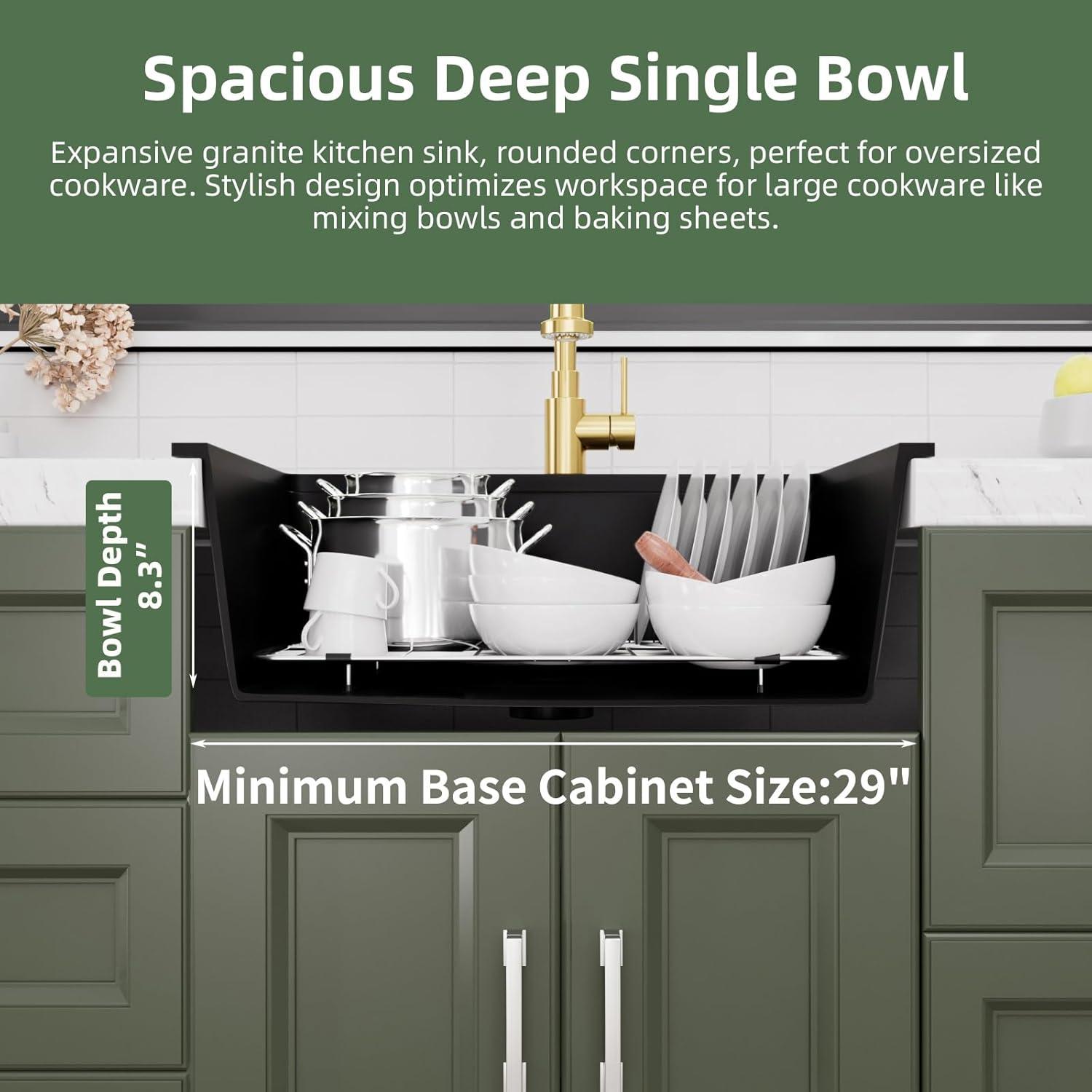 Davivy 33 Inch Black Granite Composite Kitchen Sink Workstation, 33 X 22 Quartz Composite Dual Mount Sink, Matte Black Composite Single Bowl Sink
