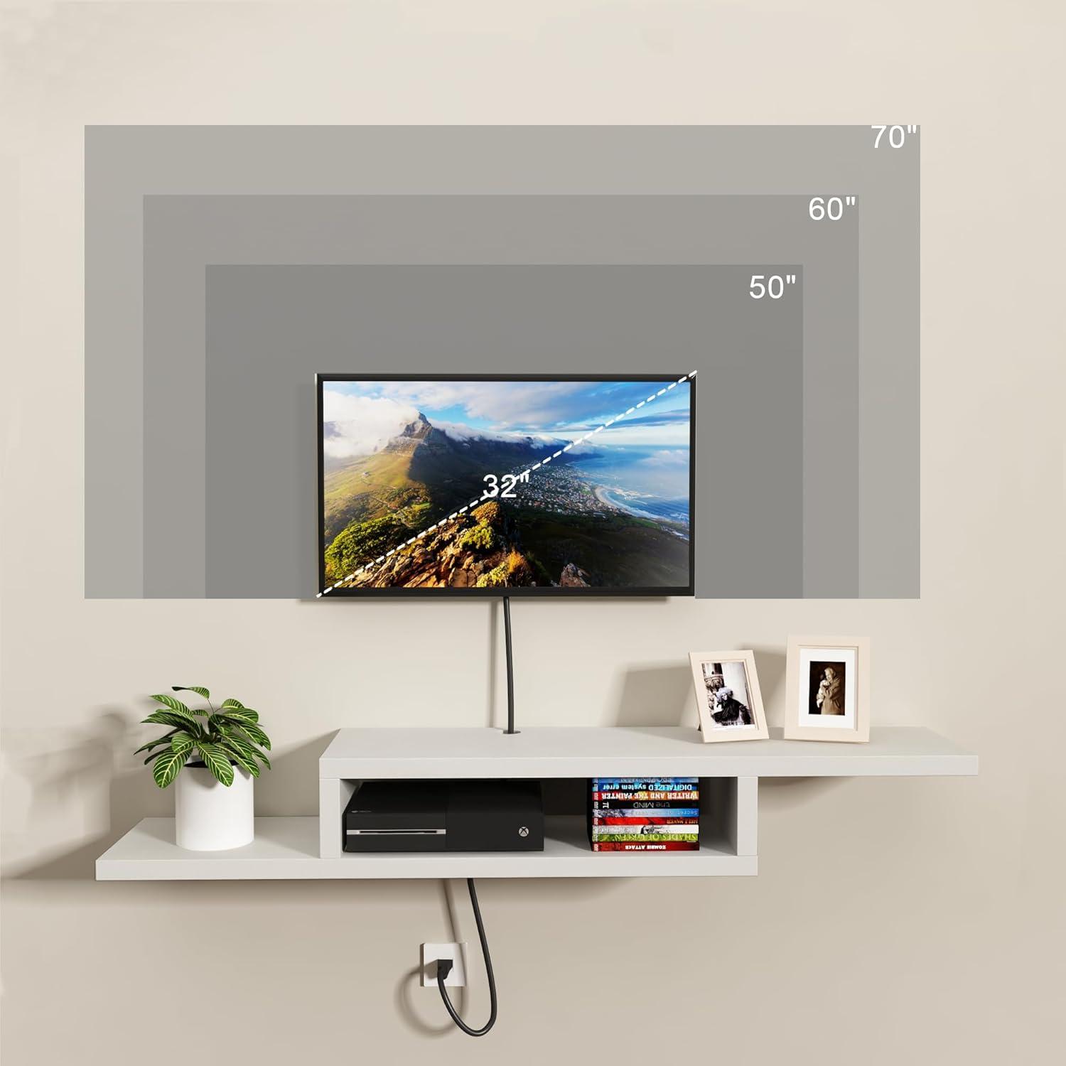 ChooChoo Floating TV Stand Shelf, Wall Mount Entertainment Center Media Console for Living Room, Bedroom, White