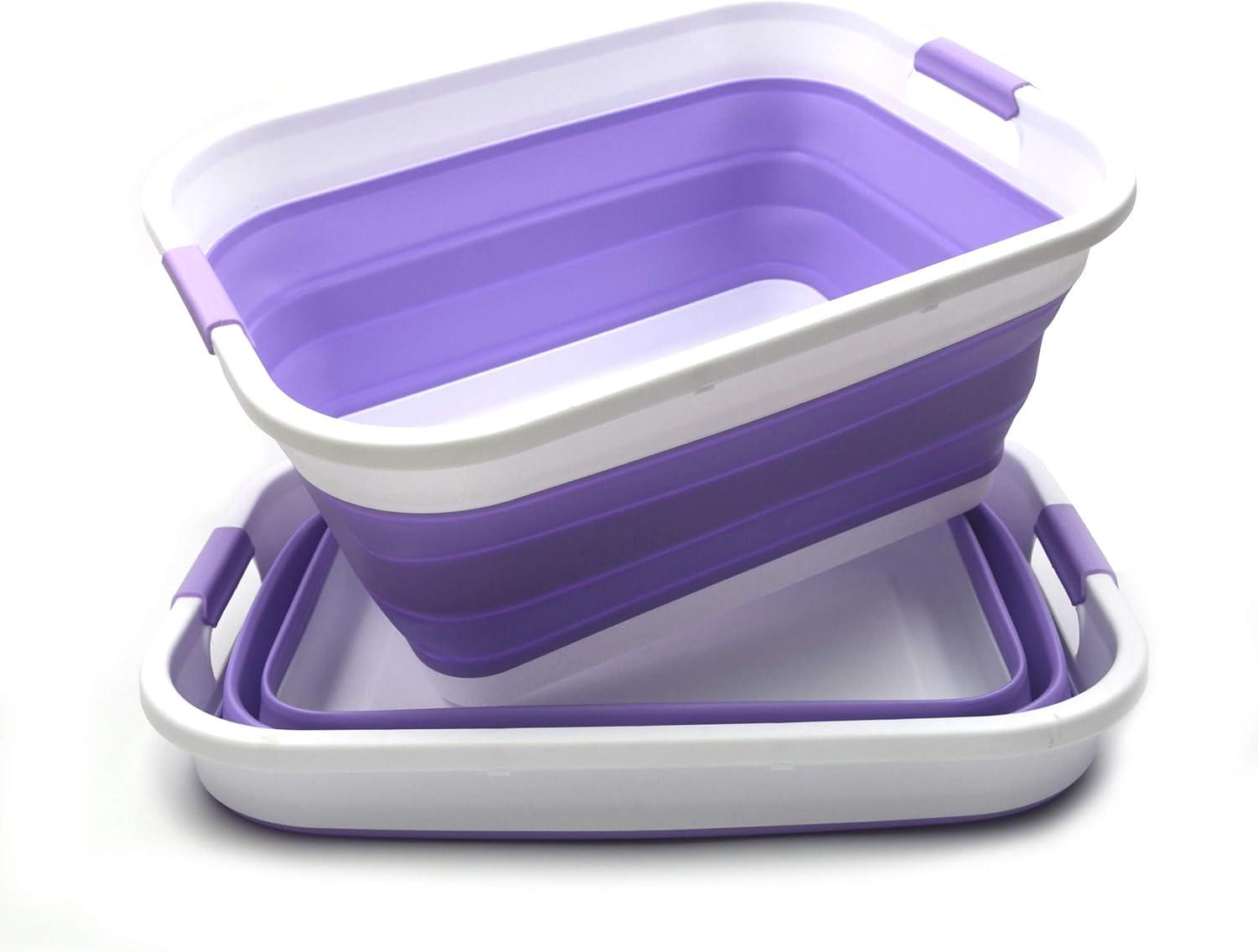 SAMMART Collapsible Plastic Laundry Basket/ Washtub 41L (10.8 Gallon) Set of 2, Lt. Purple