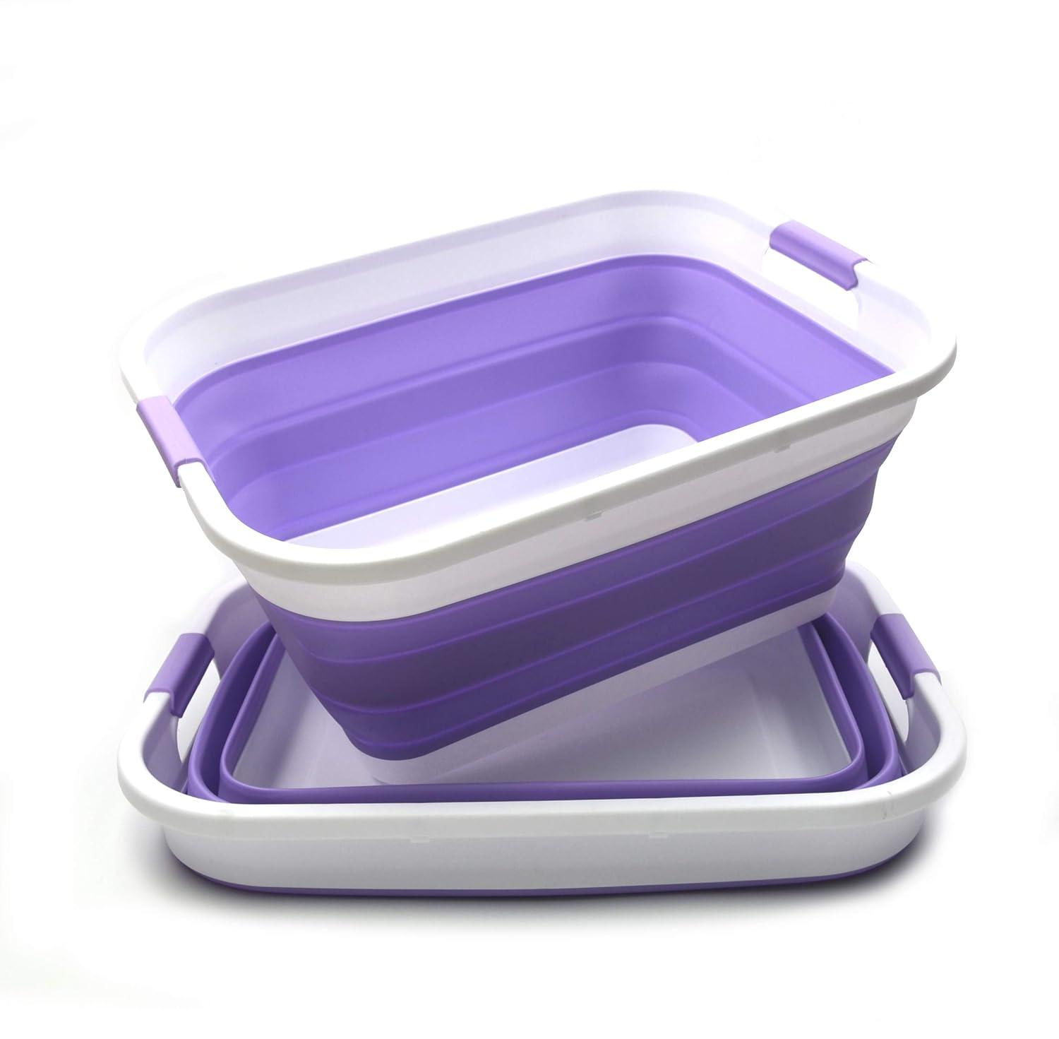 SAMMART Collapsible Plastic Laundry Basket/ Washtub 41L (10.8 Gallon) Set of 2, Lt. Purple