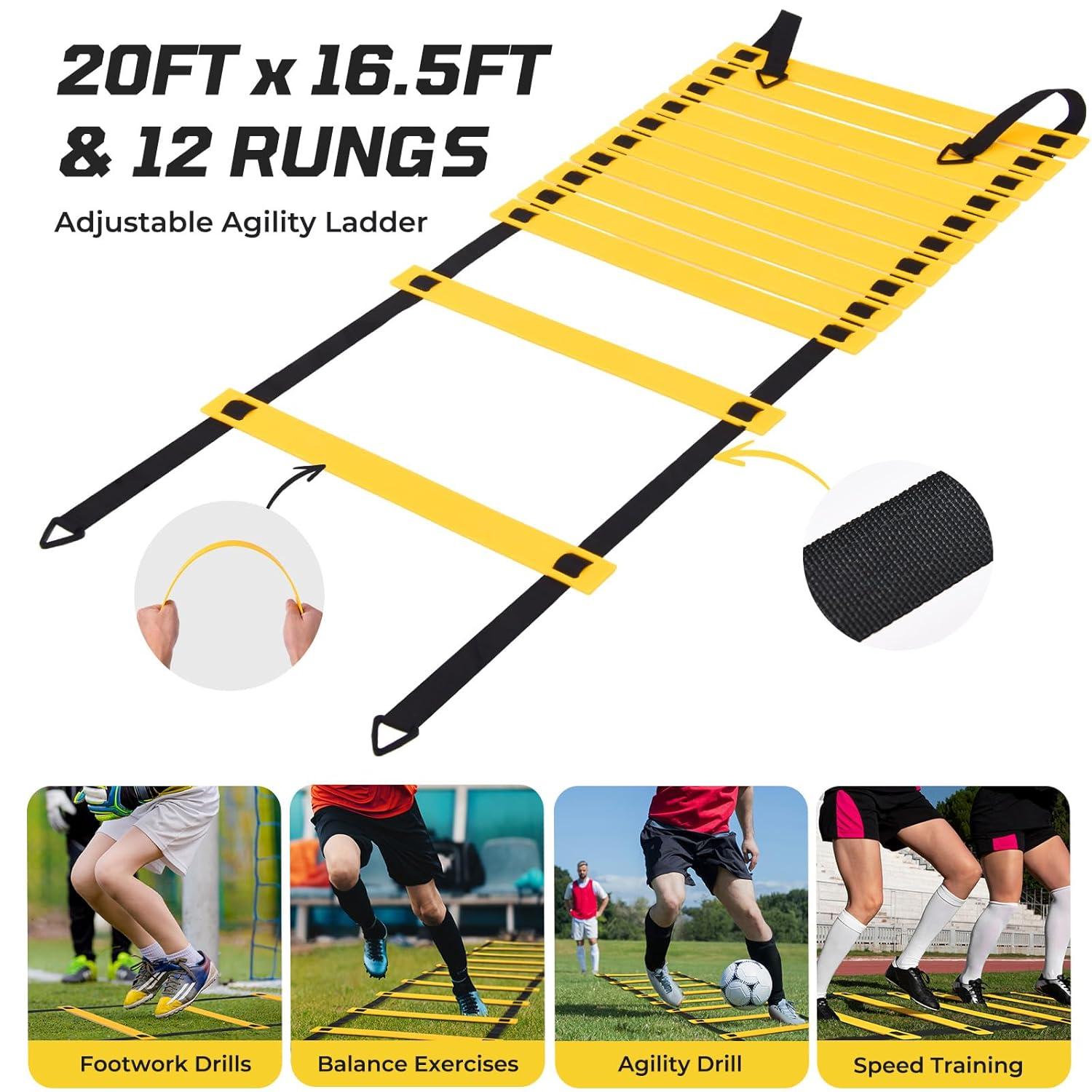HAOKELBALL Soccer Goal with Agility Ladder and 12 Soccer Cones 12x6 ft Soccer Net for Backyard Quick Setup Portable Soccer Goals with Upgraded Goal Posts and Carry Bag