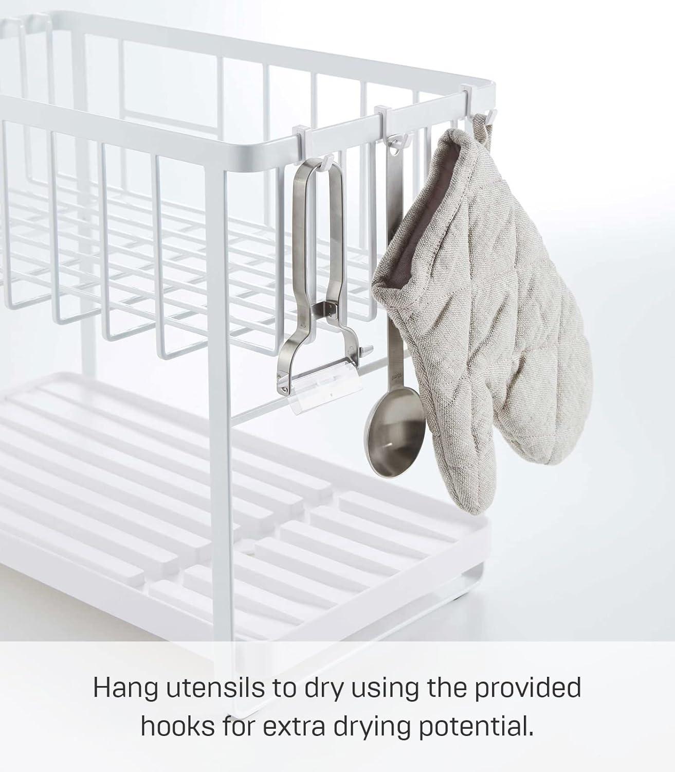 Tower Yamazaki Home Two-Tier Adjustable Dish Drainer Rack, Utensils Holder, Steel, Draining Spout