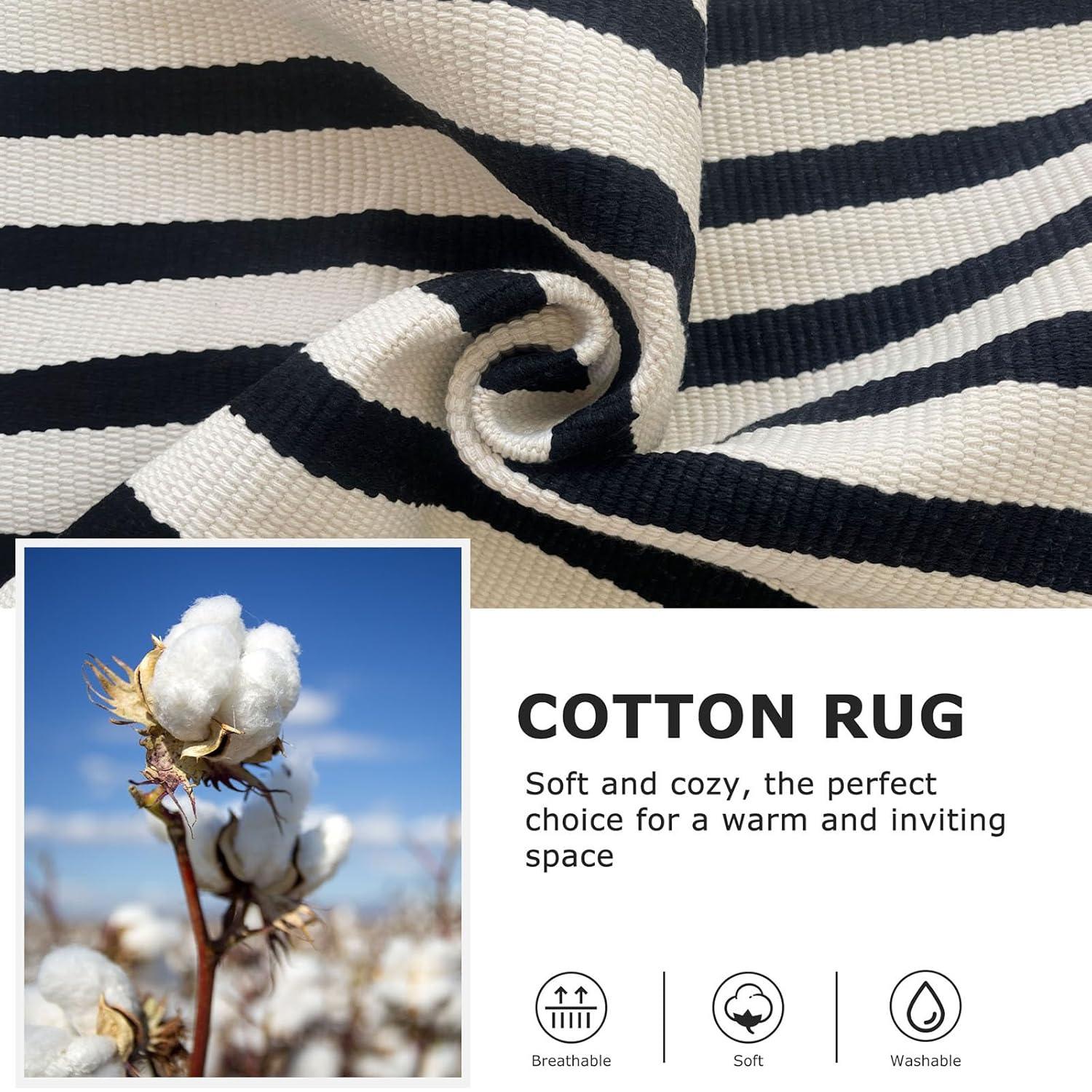 IOHOUZE Navy and White Striped Rug 2'x3' Front Door Rugs, Small Washable Area Rug for Front Porch, Spring Summer Doormats Outdoor Indoor, Cotton Rugs for Entryway Porch Entrance