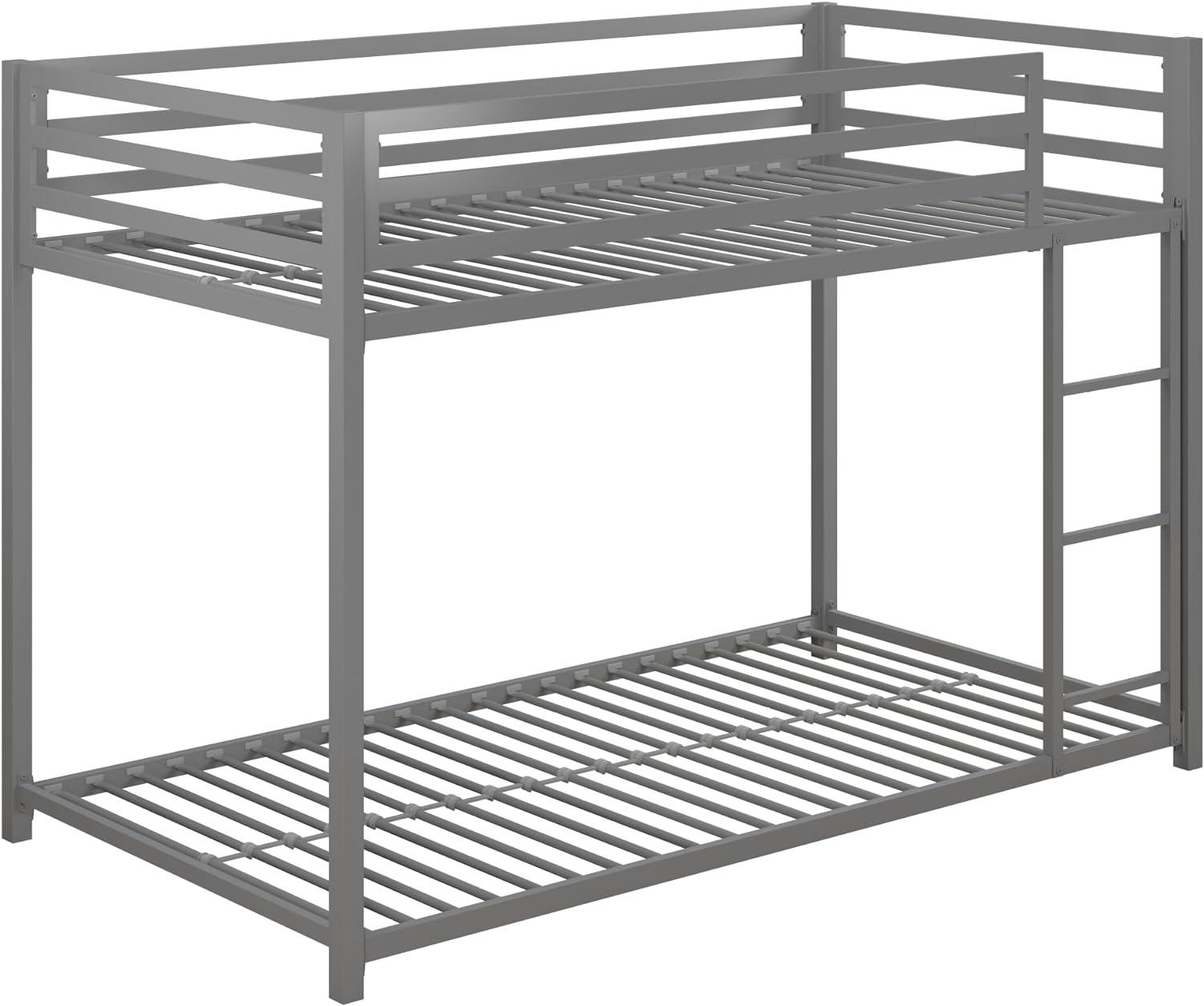 DHP Miles Low Bunk Bed for Kids, Twin Over Twin, Silver