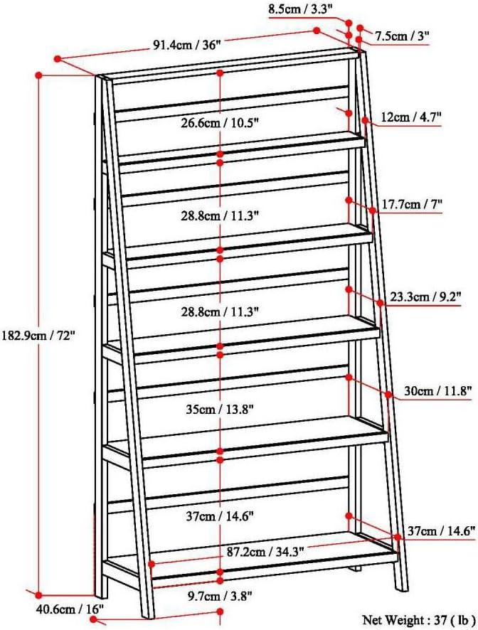 Brunette Brown Solid Wood 5-Shelf Ladder Bookcase