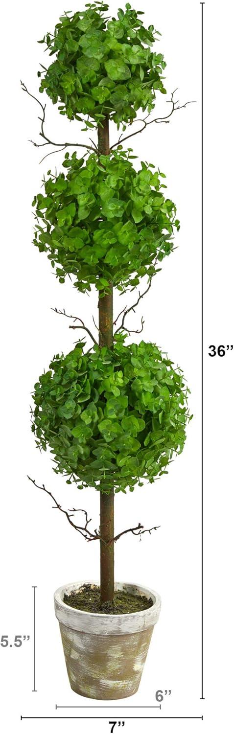 Nearly Natural 3-ft Eucalyptus Triple Ball Topiary Artificial Tree