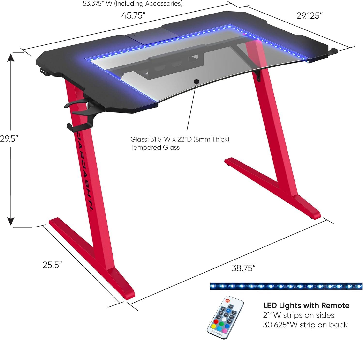 Dardashti 29.72" Gaming Desk with built in LED Lights in Ruby Red