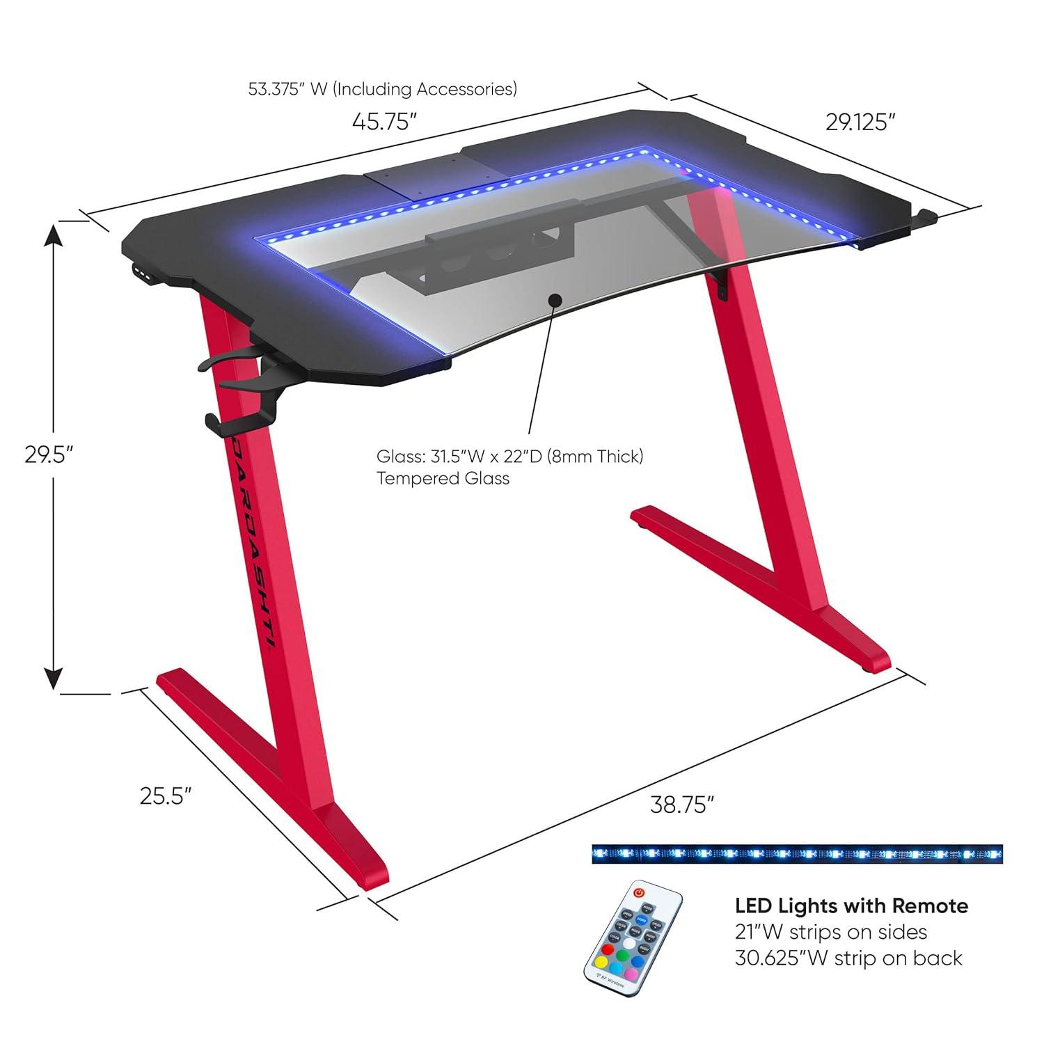 Dardashti 29.72" Gaming Desk with built in LED Lights in Ruby Red