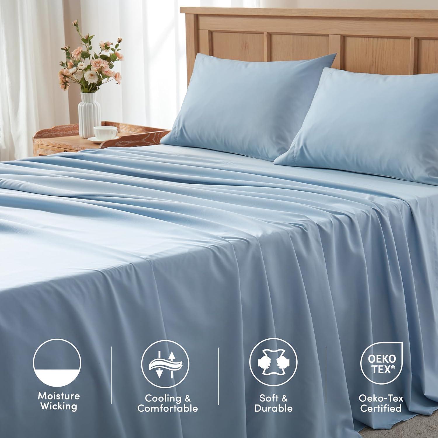 Comfort Spaces Microfiber Coolmax 4-Piece Blue Sheet Set, King