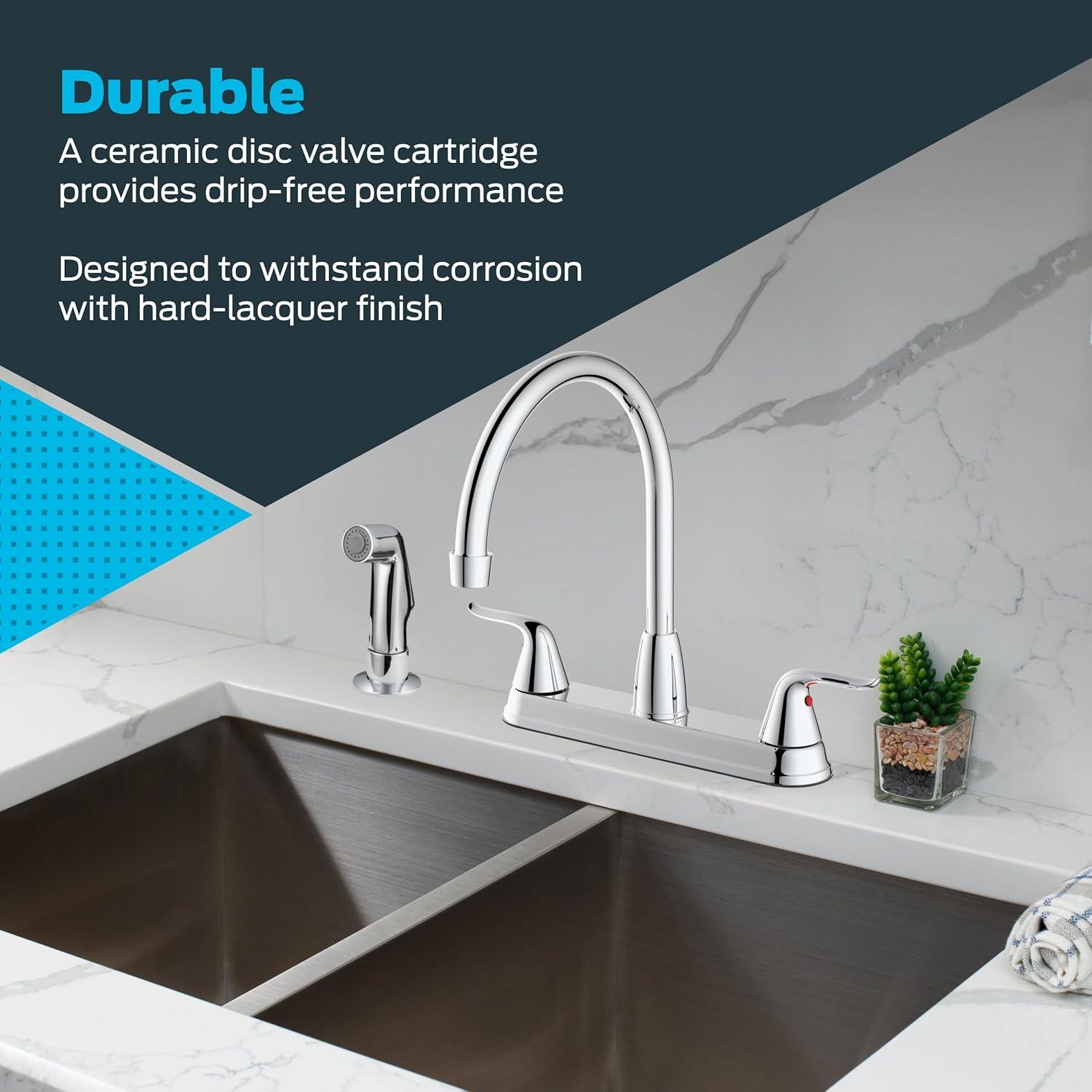 EZ-FLO 10201 High Arc Swivel Spout Kitchen Faucet, Two-Handle, Chrome