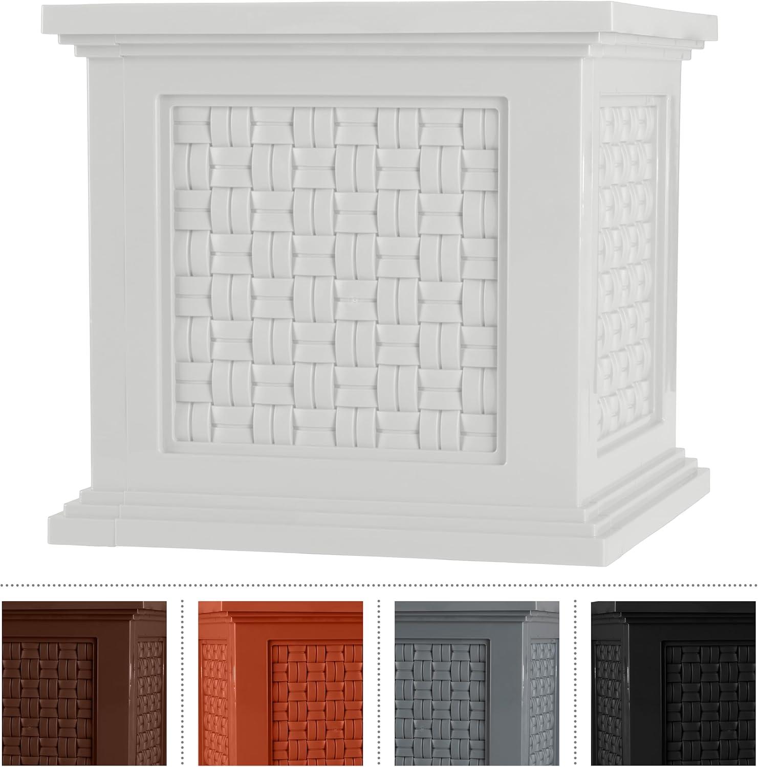 Pure Garden Outdoor Rattan Style Planter Box - 14.65-Inch Plant Pot, White