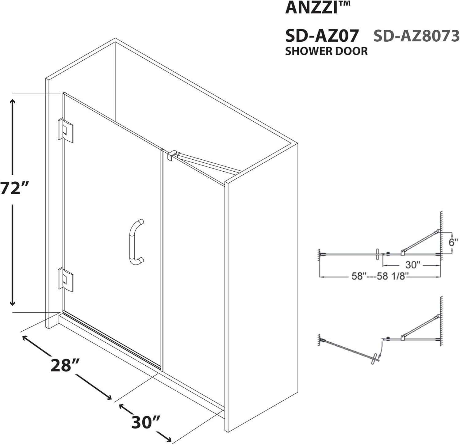 Consort 72" H Hinged Frameless Shower Door