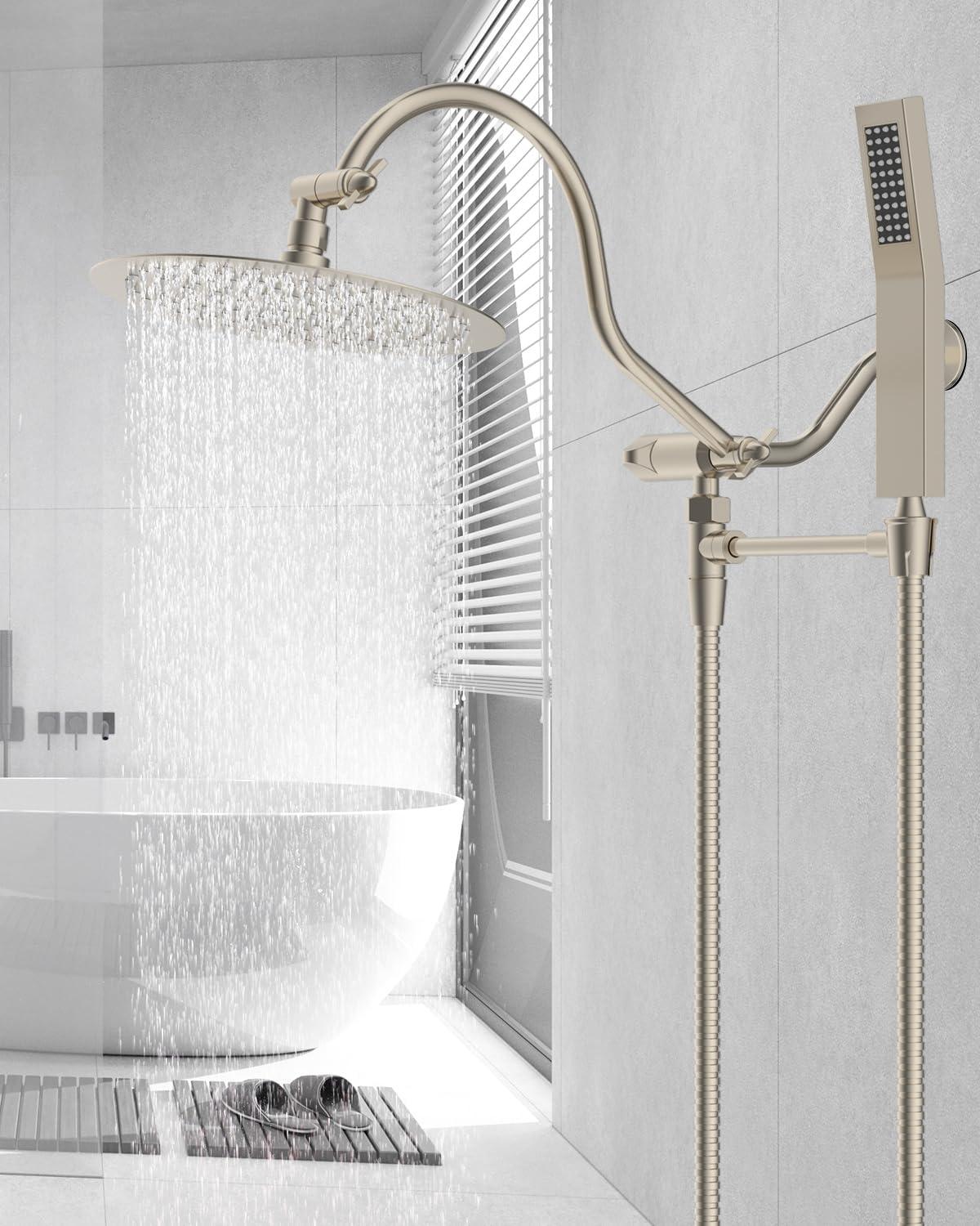 All Metal Shower Head,High Pressure Rainfall Shower Head,Adjustable Curved Shower Extension Arm