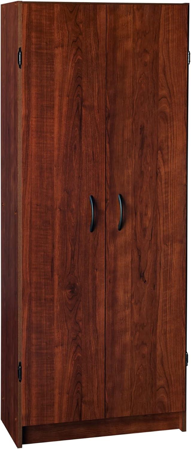 Dark Cherry Freestanding Pantry Cabinet with Adjustable Shelves