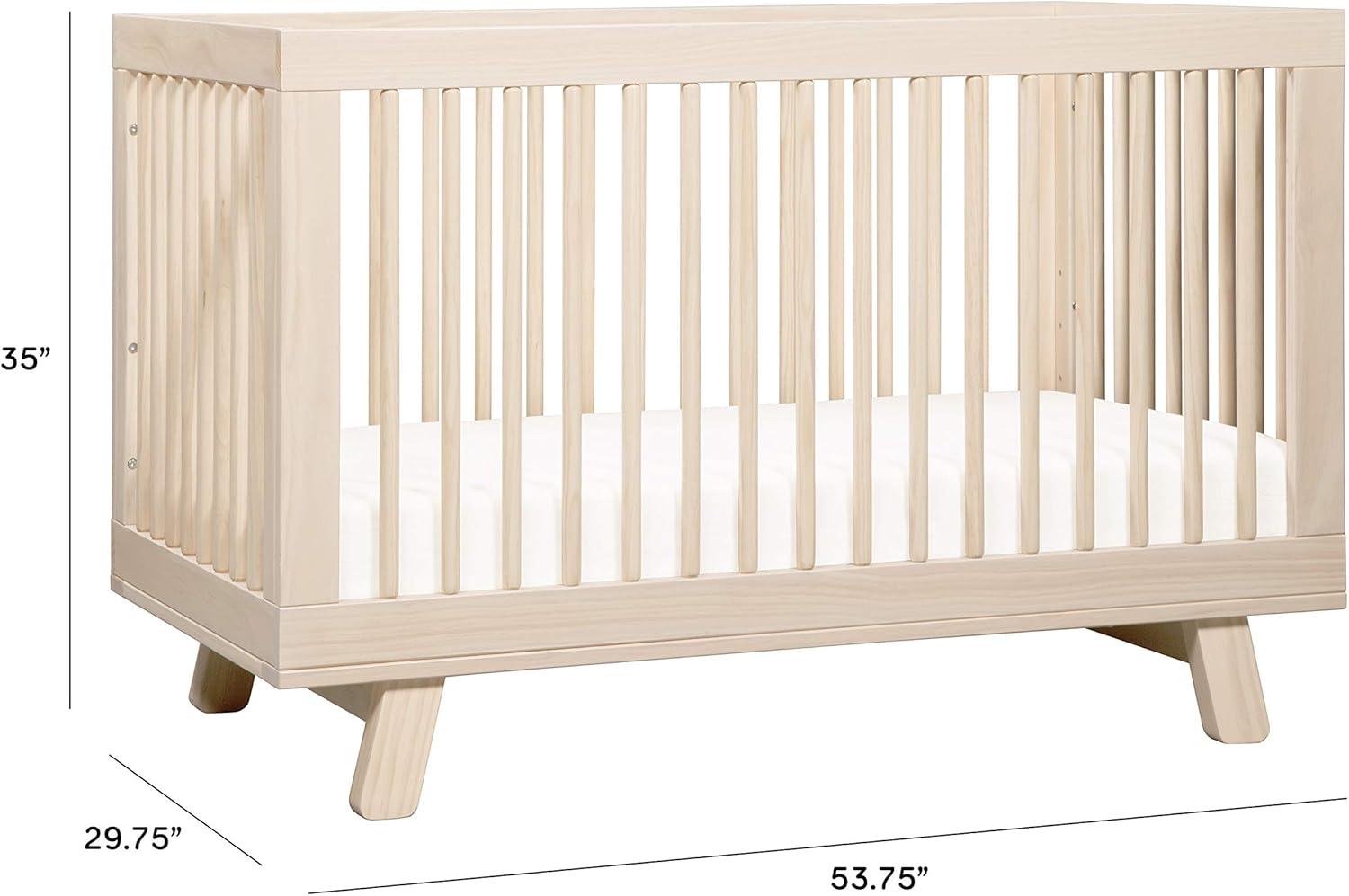 Babyletto Hudson Washed Natural Wood 3-in-1 Convertible Baby Crib with Toddler Bed Conversion Kit