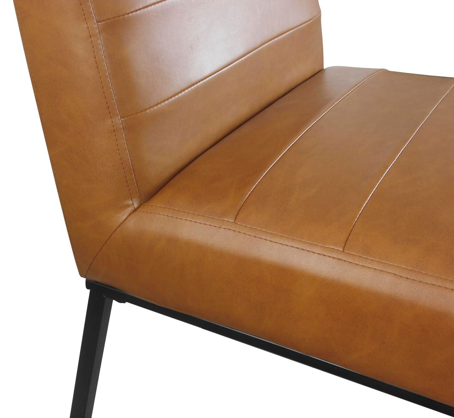 Channeled Metal Dining Chair Carmel Faux Leather - HomePop: Modern Upholstered, Spot Clean, 250lb Capacity