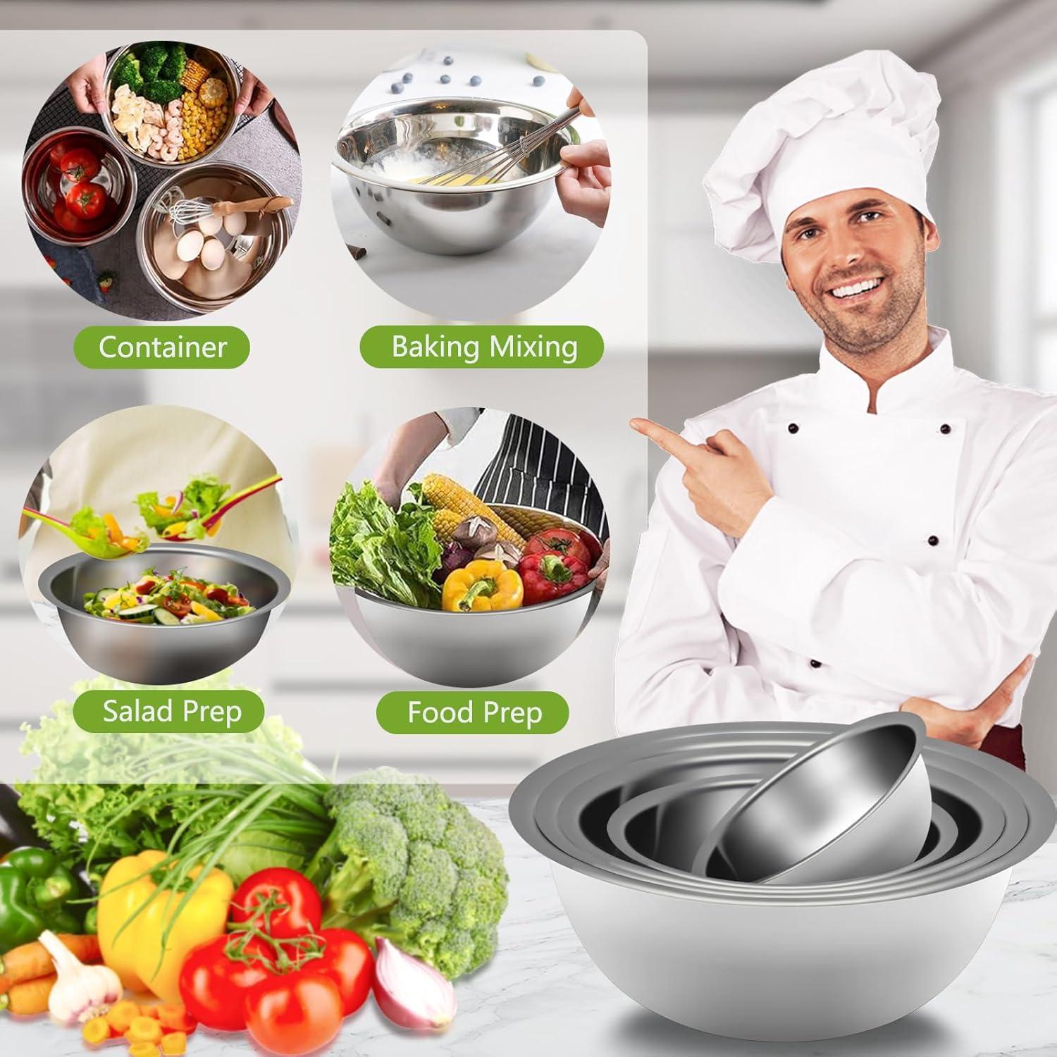 Stainless Steel Nesting Mixing Bowls Set of 5 for Kitchen