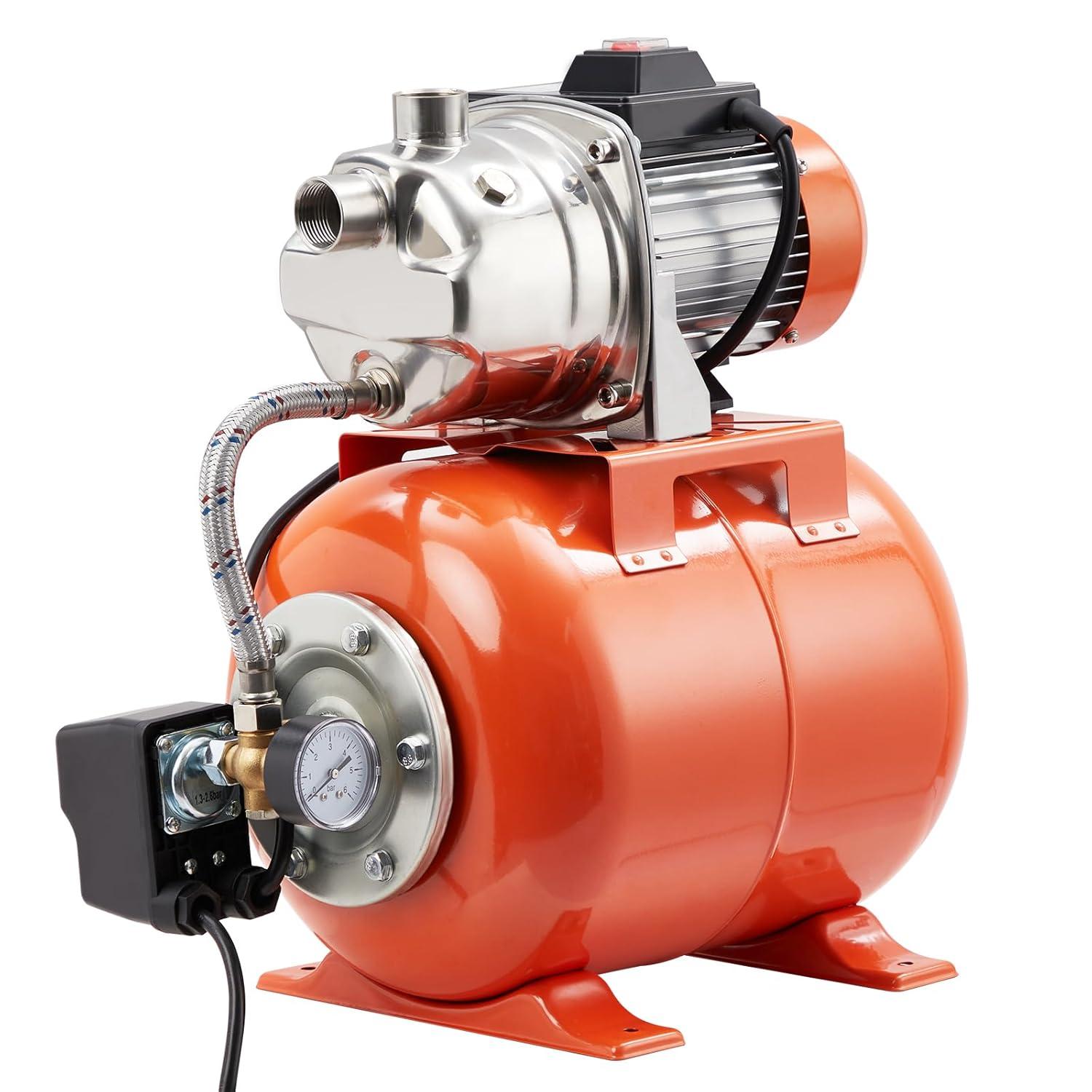 1HP Stainless Steel Shallow Well Pump with Orange Pressure Tank