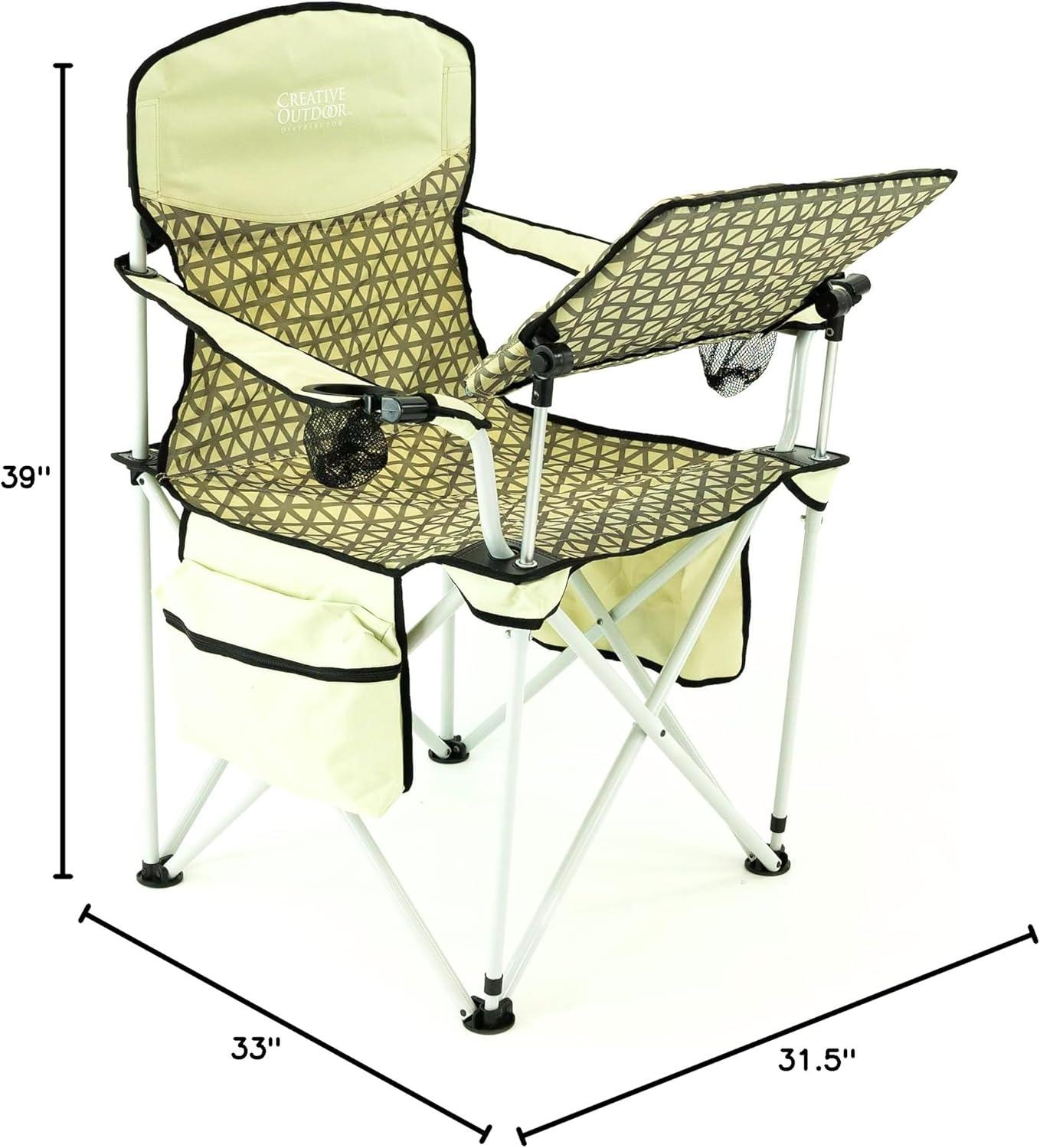 Beige and Brown Folding Camping Chair with Adjustable Table