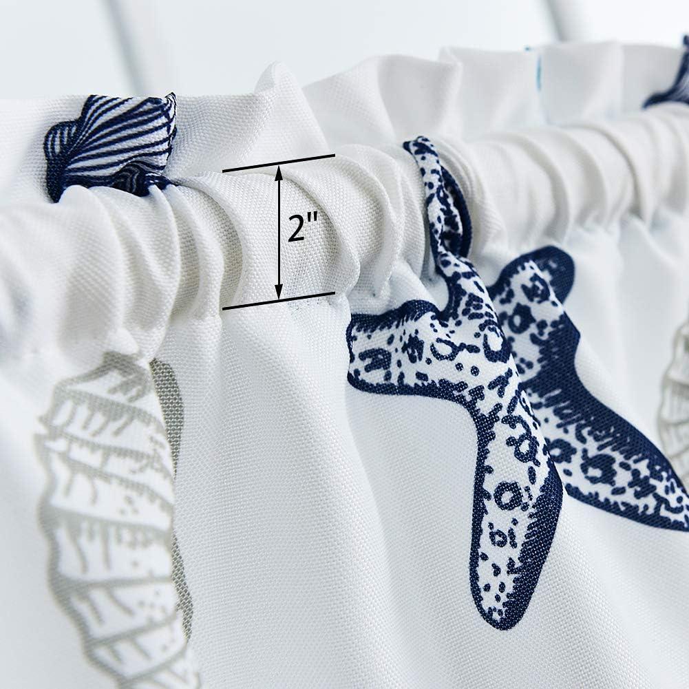 Tier Curtains for Kitchen Windows Starfish café Curtains, 1 Pair 27" x 36" Multi-Color Seashell Conch Printed Half Window Curtain Set for Bathroom Rod Pocket, Blue