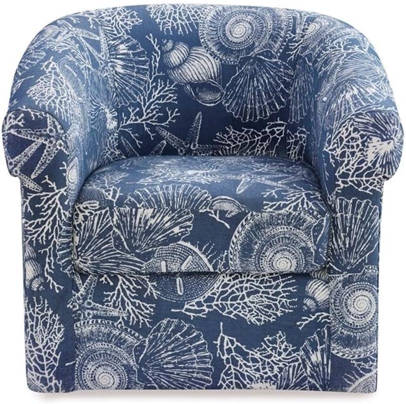 Pemberly Row Swivel Coastal Fabric Club Chair in Blue Seashell Pattern