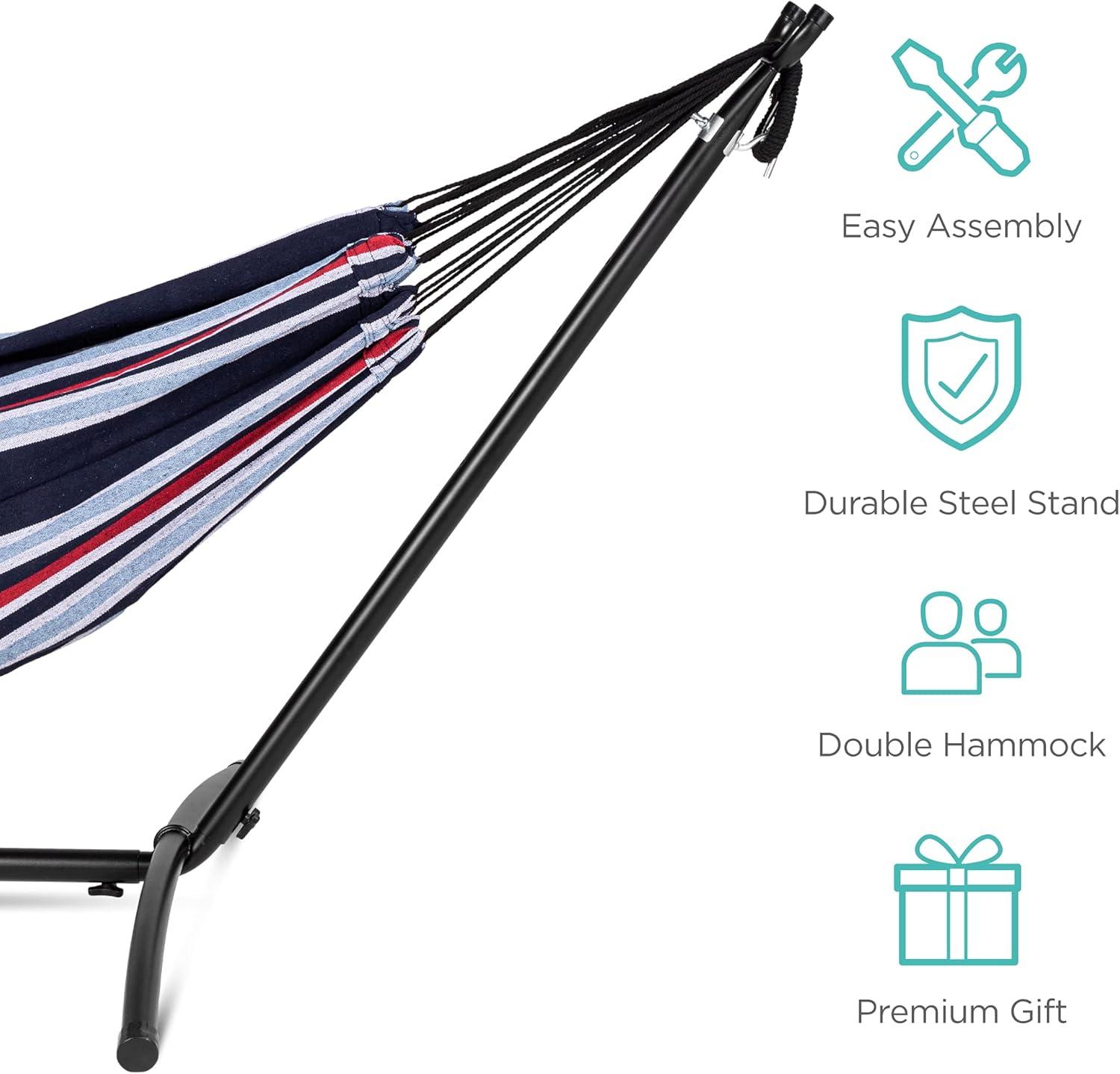 Best Choice Products 2-Person Brazilian-Style Cotton Double Hammock with Stand Set w/ Carrying Bag - Abyss