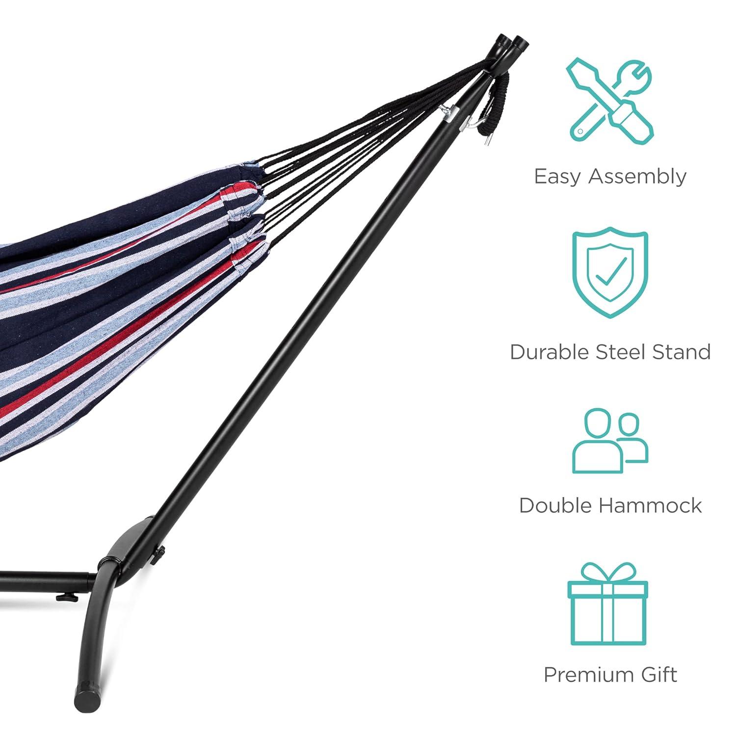 Best Choice Products 2-Person Brazilian-Style Cotton Double Hammock with Stand Set w/ Carrying Bag - Abyss