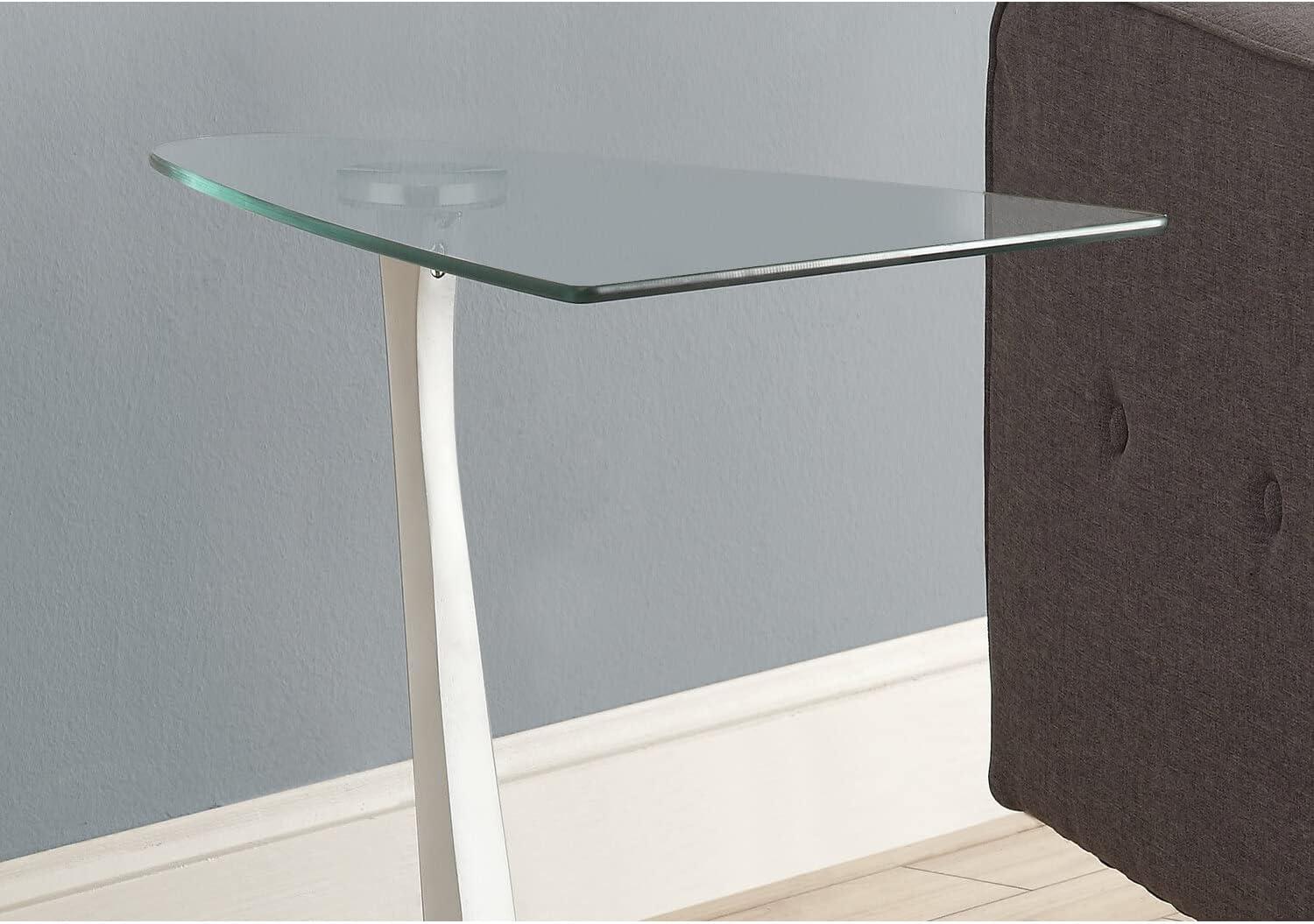 Monarch Specialties Accent Table Glossy Black, Silver With Tempered Glass