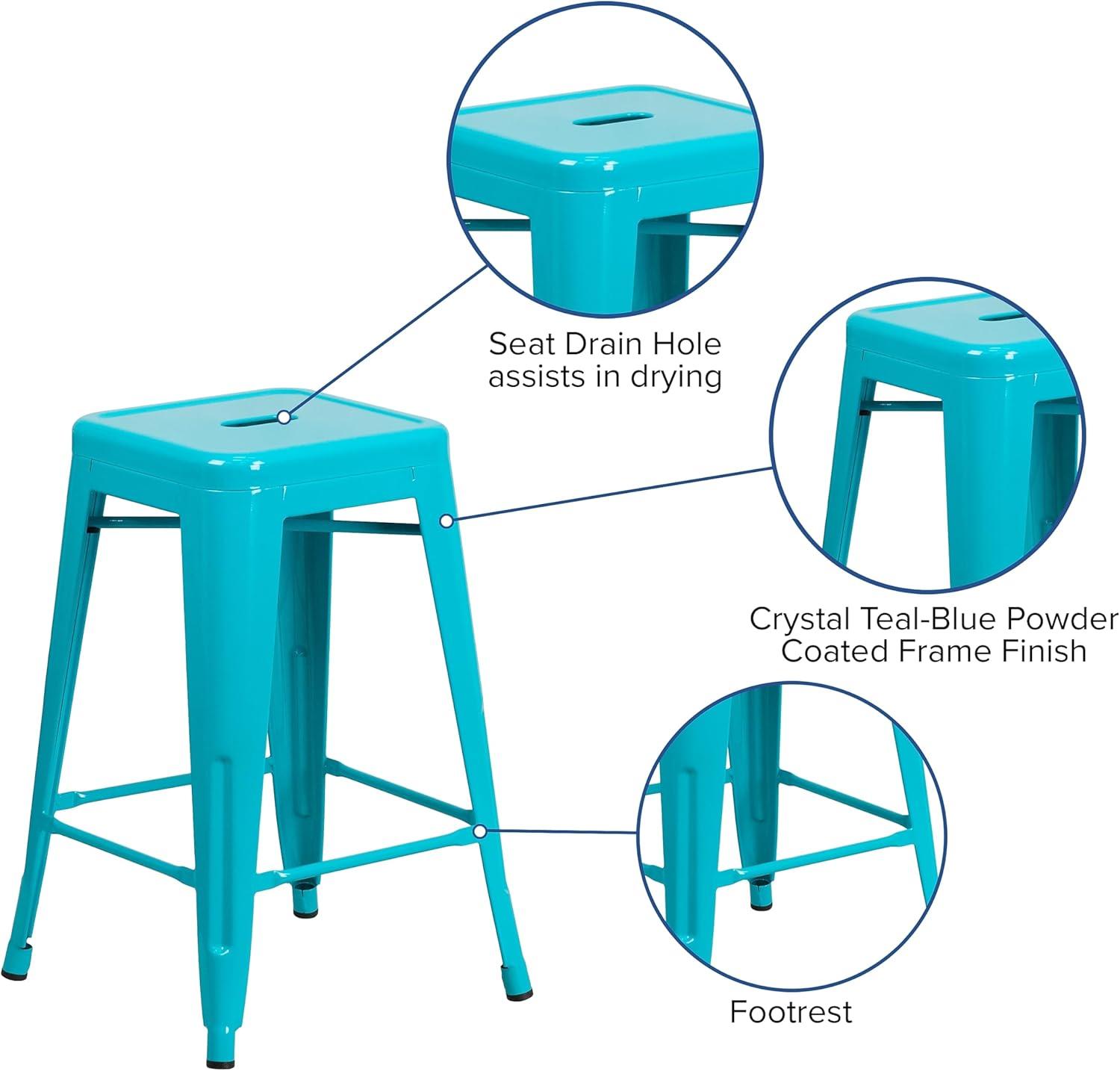 Flash Furniture Commercial Grade 24" High Backless Crystal Teal-Blue Indoor-Outdoor Counter Height Stool