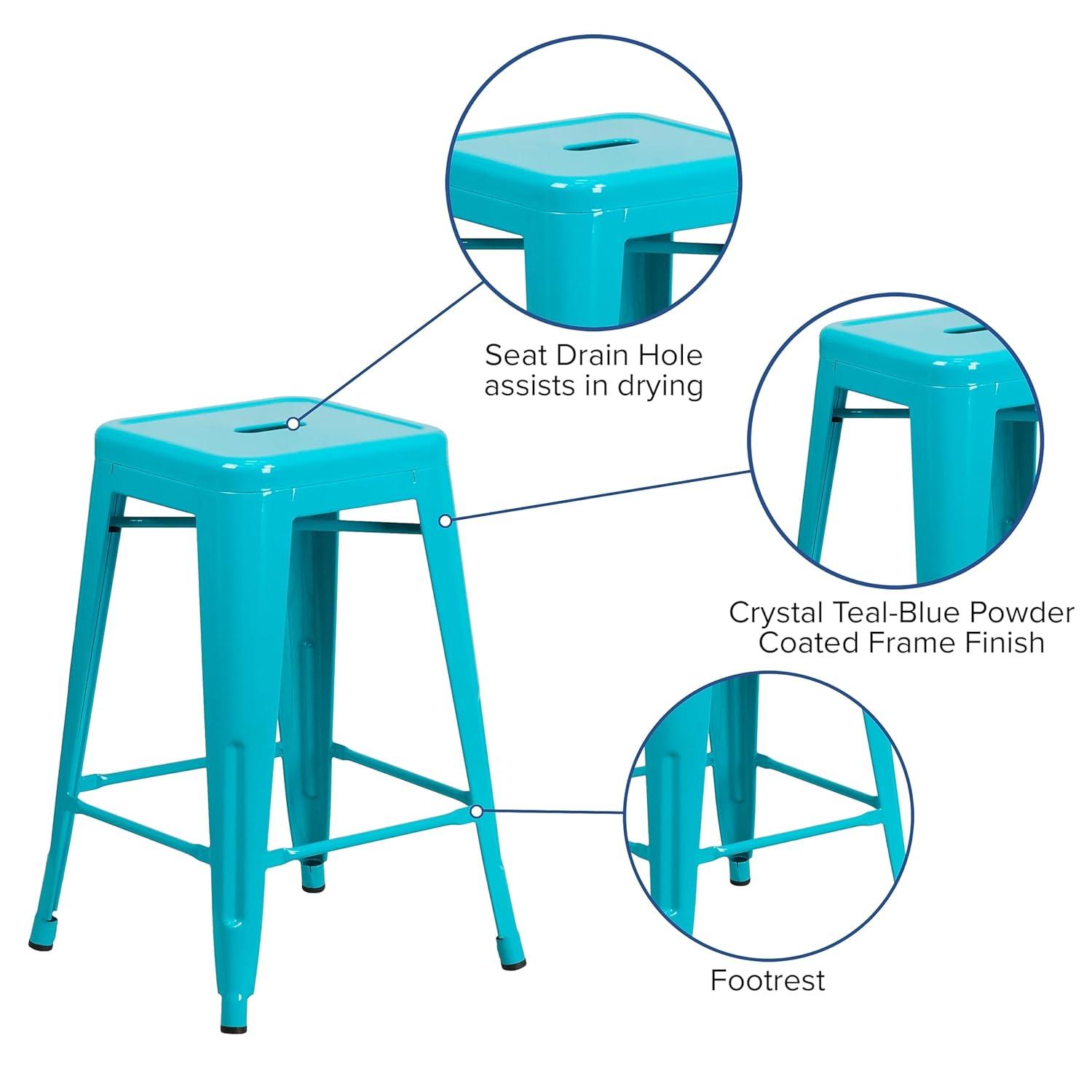 Flash Furniture Commercial Grade 24" High Backless Crystal Teal-Blue Indoor-Outdoor Counter Height Stool