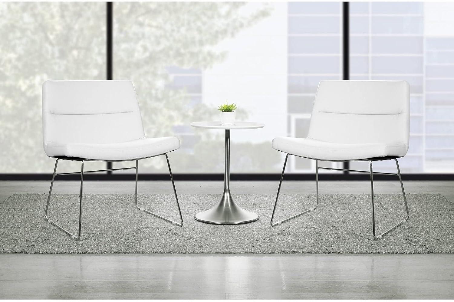 Thompson Chair in White Faux Leather with Chrome Sled Base