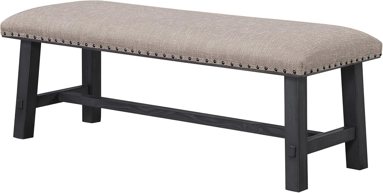 Callen Bench with Antique Gray Frame and Bronze Nailhead Trim in Gray Fabric