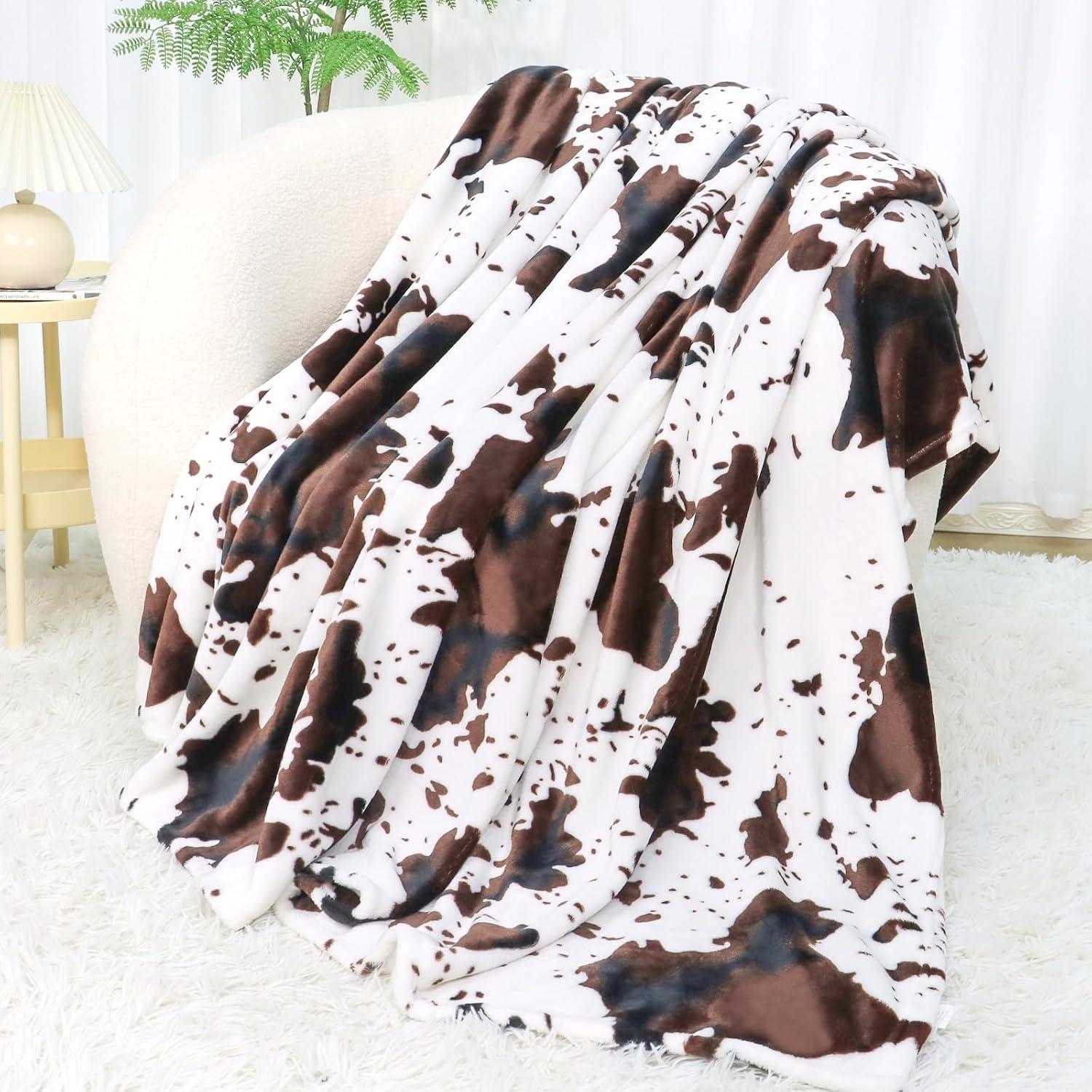 Cow Print Blanket Animal Brown Black Milky White Throw Blankets,Cow Print Blanket for Kids Adults, Soft Cow Blankets and Throws Cowhide Decor for Couch Sofa Bed 40"×50"