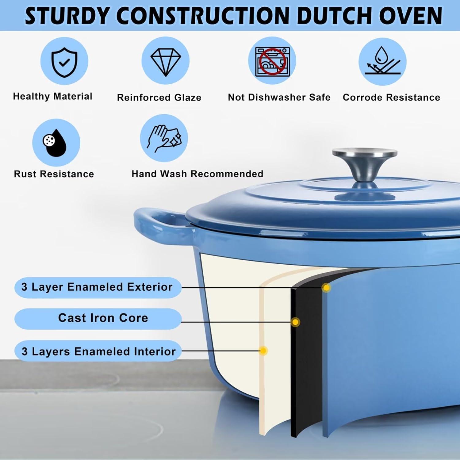 SPECIALTY FLOORING INC Dutch Oven,Enameled Cast Iron Dutch Oven Cooking Pot With Lid & Dual Handles, For Bread Baking Braising Stewing, Heavy Duty & Non Stick, Oven & All Stovetops Safe