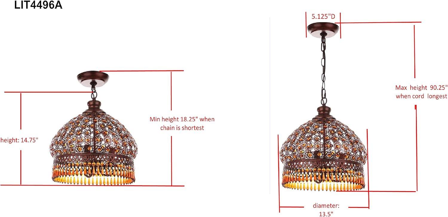 Sultan Jeweled Pendant Lamp - LIT4496 - Dark Brown - Safavieh