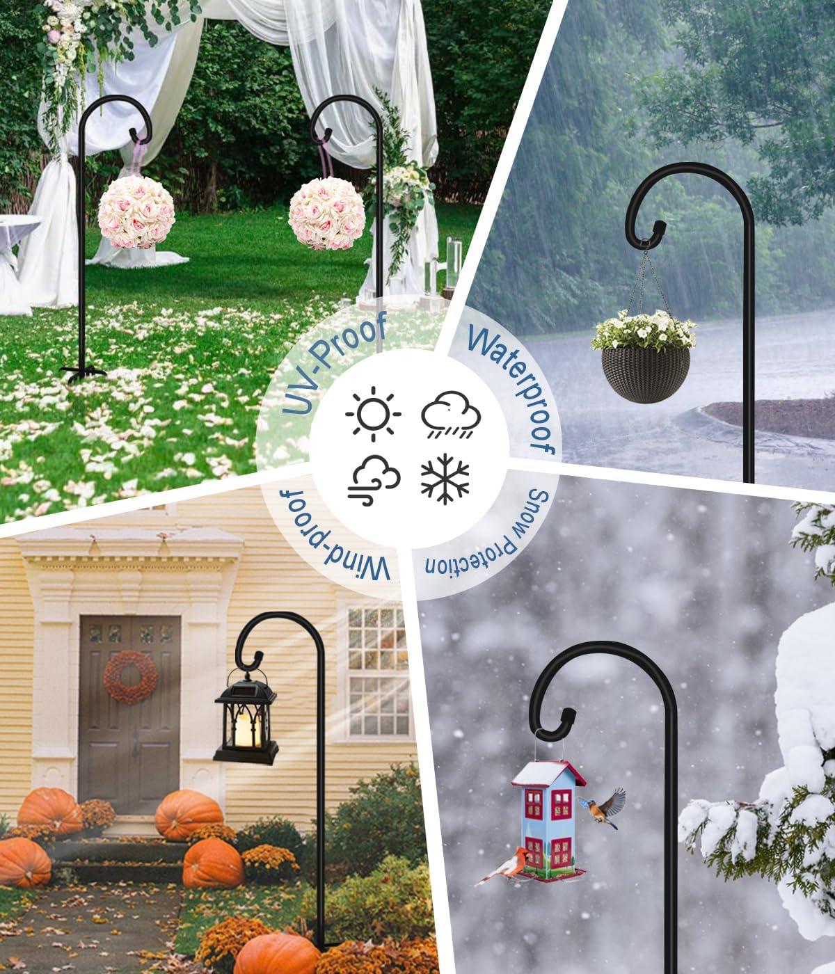 Arlmont & Co. Velsie 108 Inch Outdoor Shepherd Hook With 7 Prong Base (1 Pack), Adjustable Heavy Duty Garden Hanging Stake , Matte Black