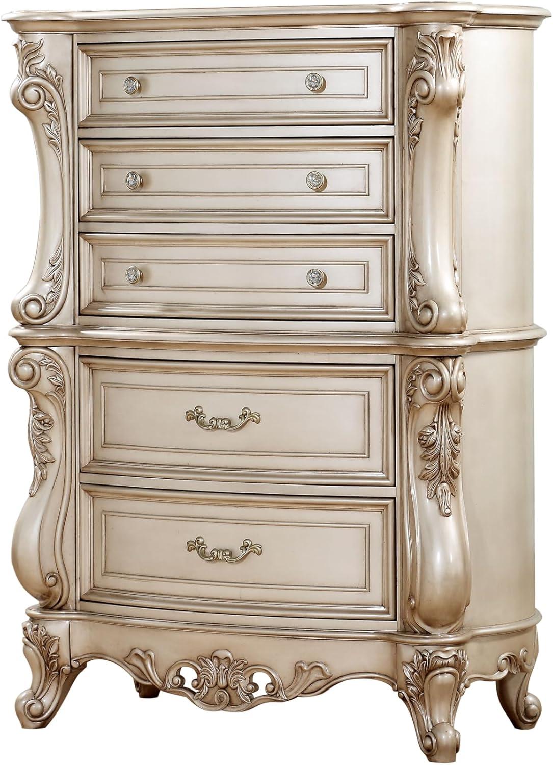 Gorsedd White Marble Top 5-Drawer Chest with Felt Lined Drawer