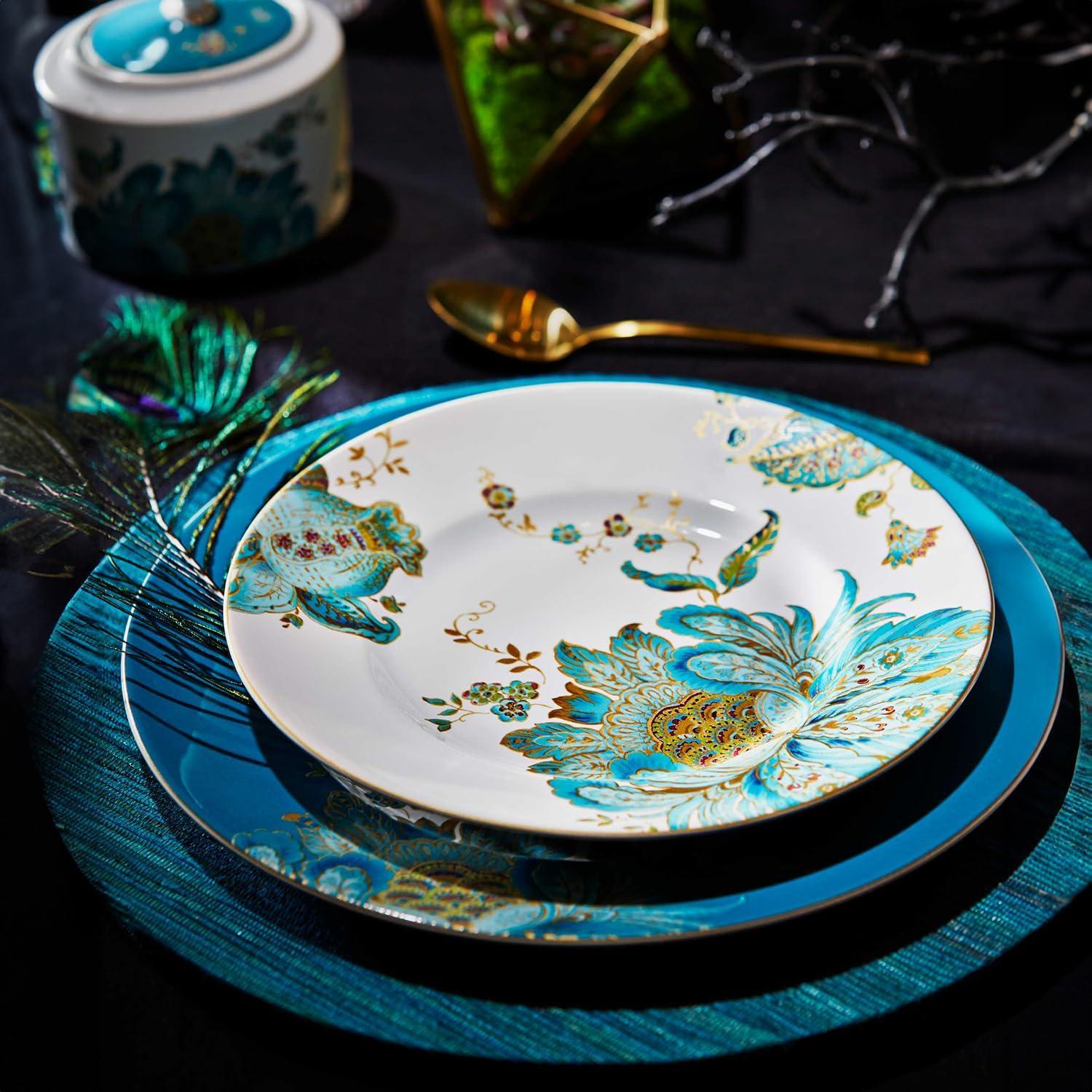 Eliza Teal 16 Piece Dinnerware Set, Service for 4