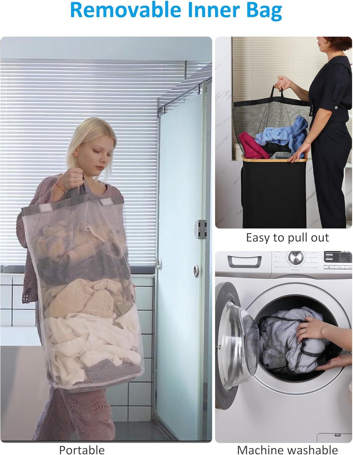 Hokku Designs Laundry Basket On Wheels With Lid And Removable Bag, Grey