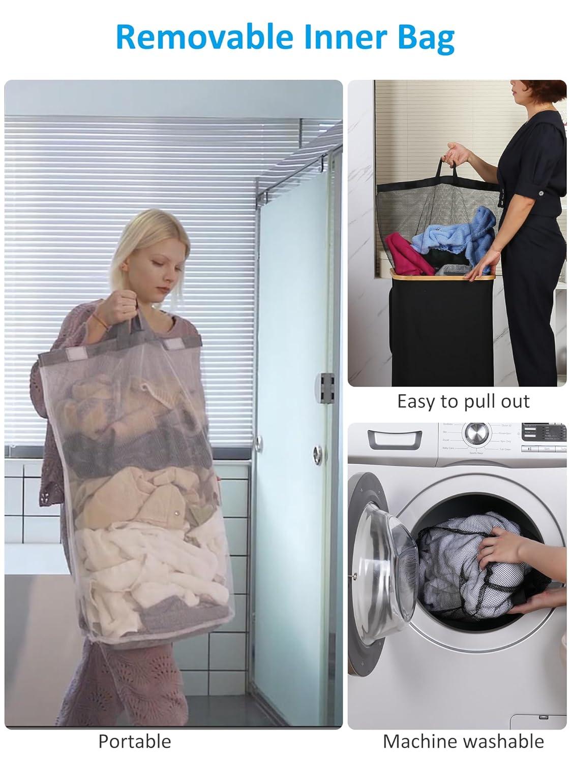 Hokku Designs Laundry Basket On Wheels With Lid And Removable Bag, Grey