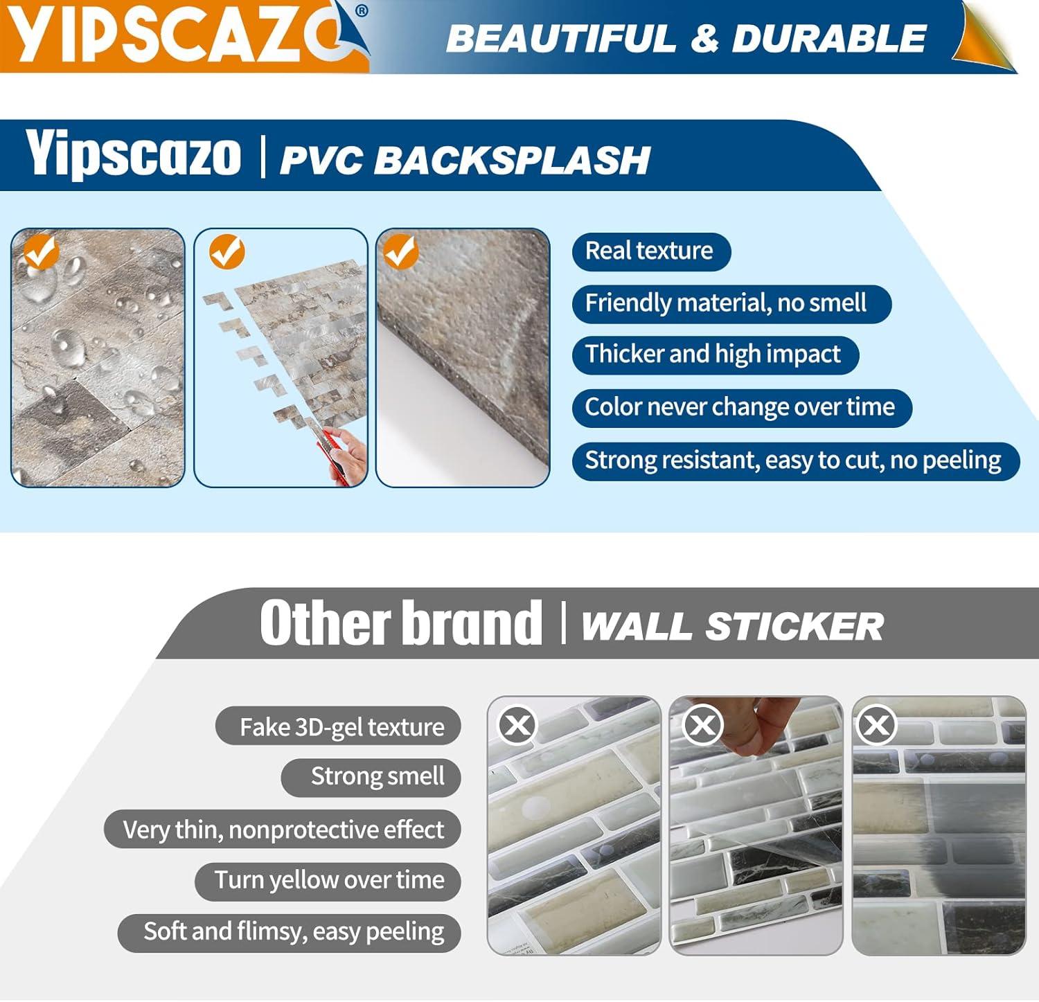 10-Pack Peel and Stick Tile Backsplash 12"X12" PVC Wall Tiles, Stick on Backsplash for Kitchen, Bathroom Tile, Fireplace Décor, Laundry Table, Stair Decals in Cala Golden