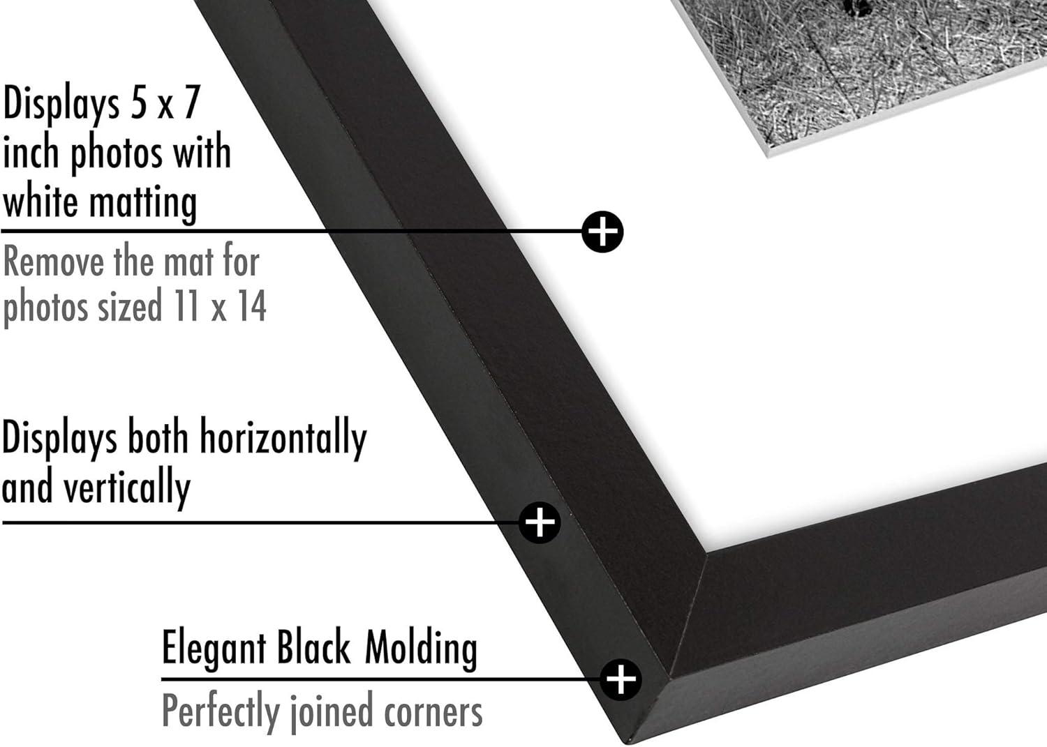 Americanflat 11x14 Picture Frame in Black - Displays 5x7 With Mat and 11x14 Without Mat - Composite Wood with Shatter Resistant Glass